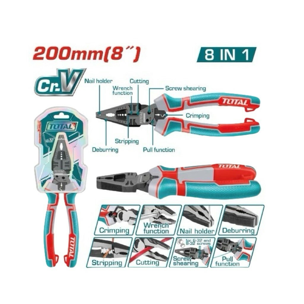 TOTAL 8合1多功能鋼絲鉗 200mm 8吋 (THTMF186)