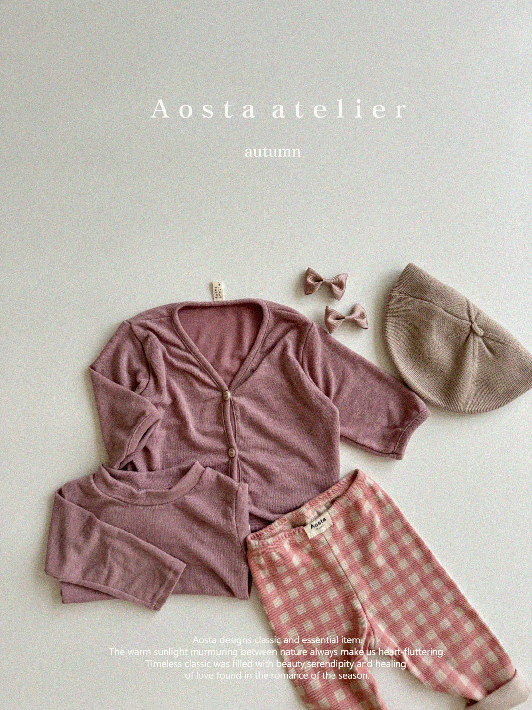 韓國 Aosta-秋款經典格紋內搭褲-粉色穿搭