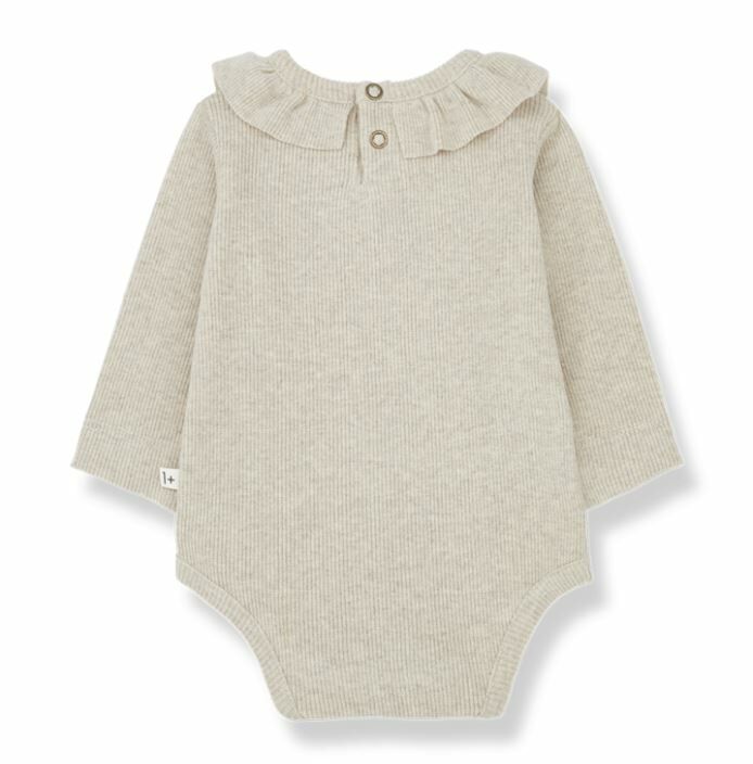 1+ in the family 荷葉羅紋長袖包屁衣 VERA oatmeal