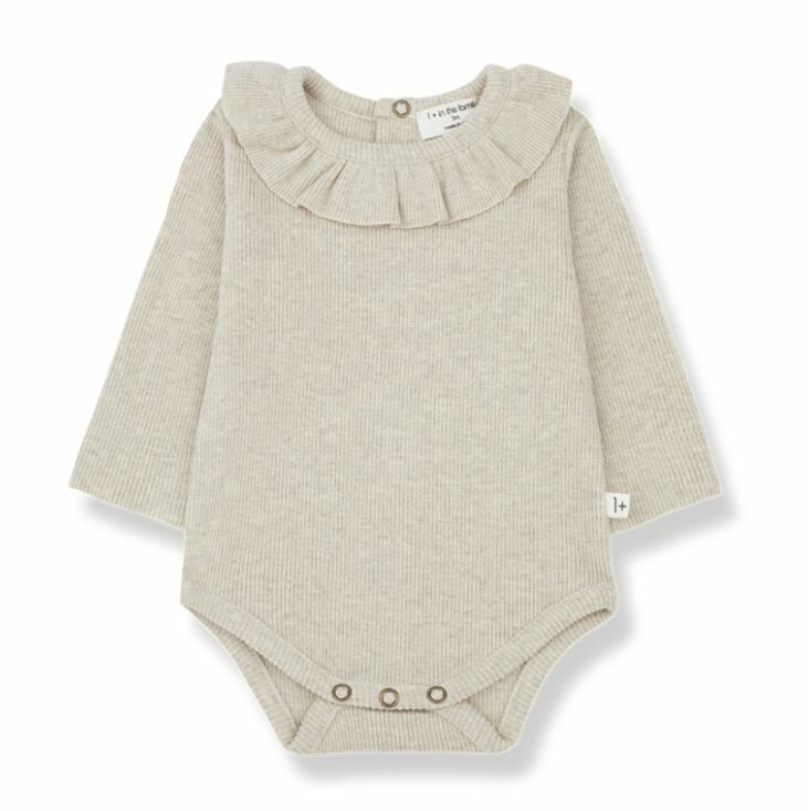 1+ in the family 荷葉羅紋長袖包屁衣 VERA oatmeal