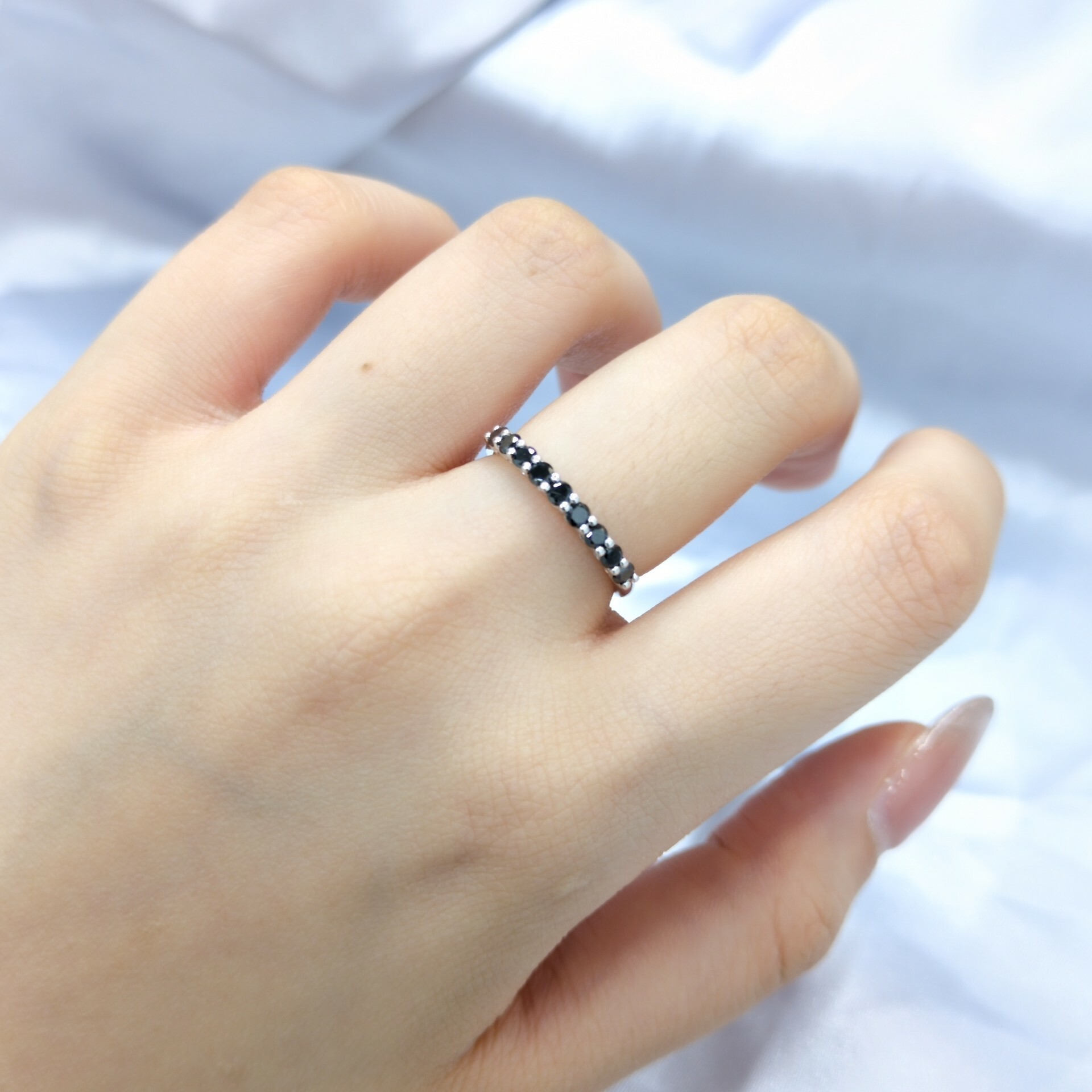 全新18K白金40份黑鑽石戒指