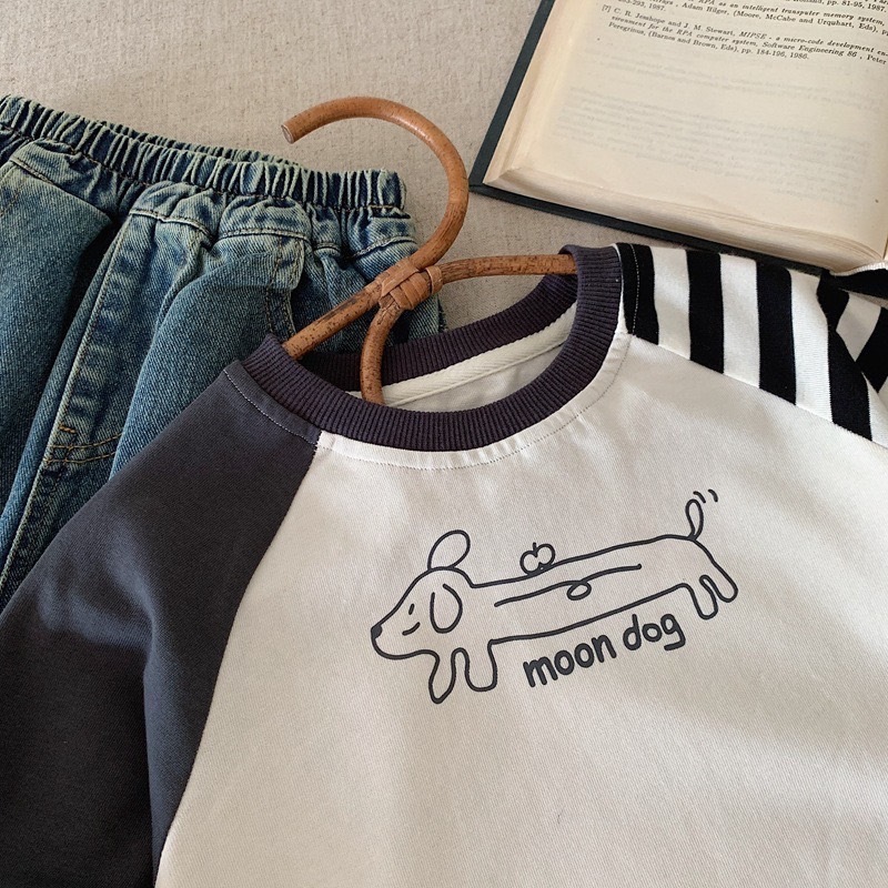 條紋撞色臘腸狗長T