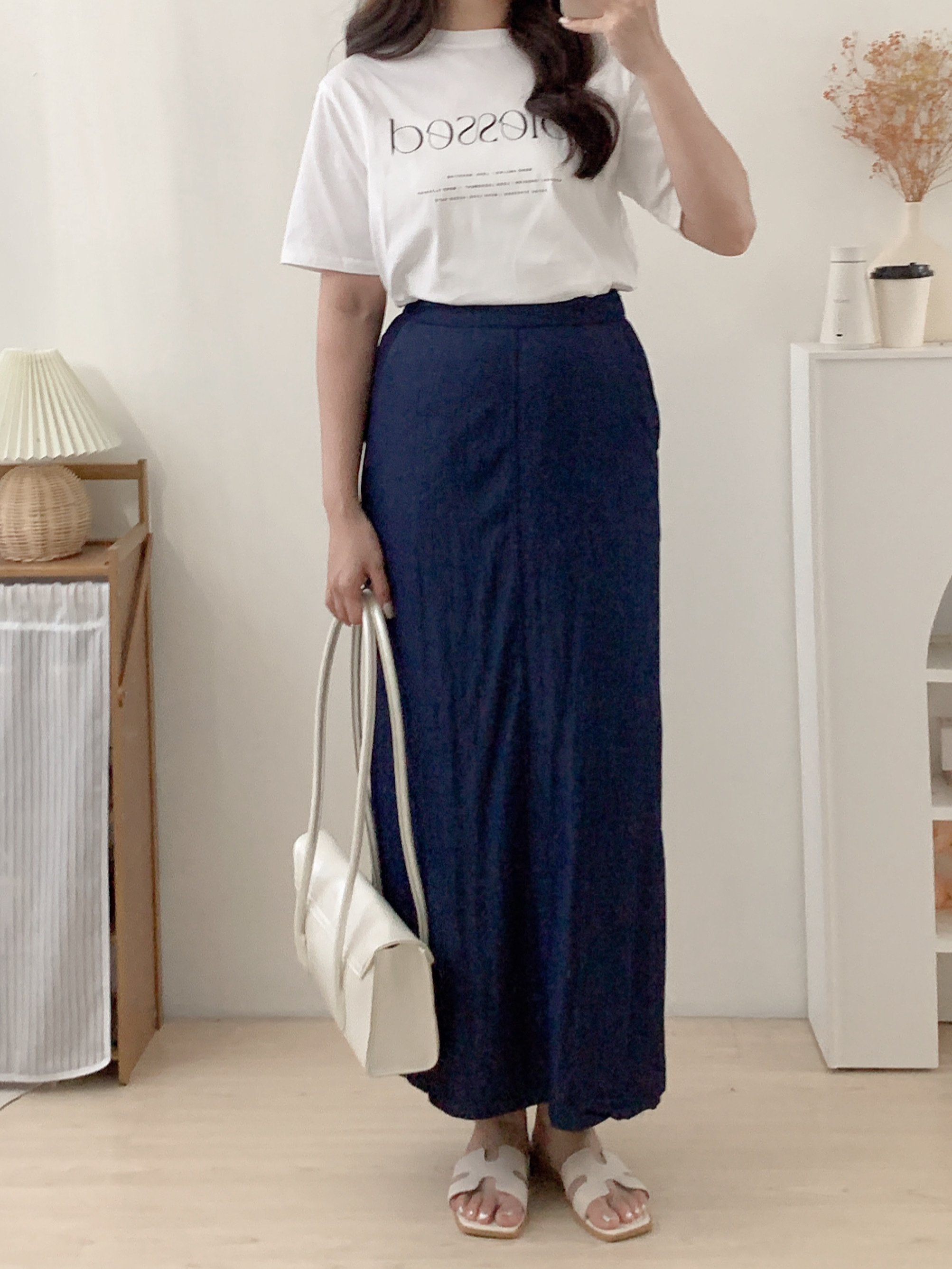 後鬆緊開衩天絲長裙(2 colors L號)