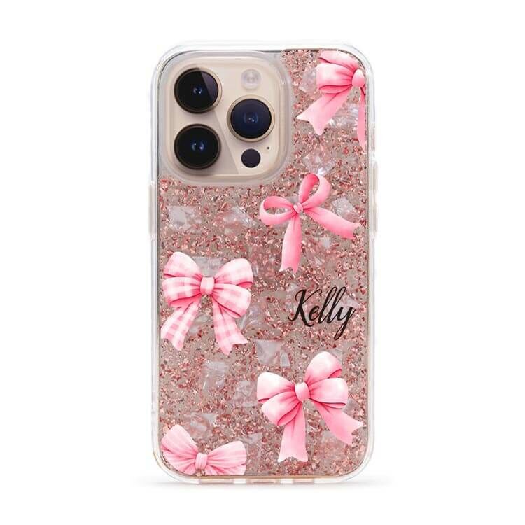 甜美韓風蝴蝶結 玫瑰金貝拉殼 - (訂製名字) iPhone客製化手機殼