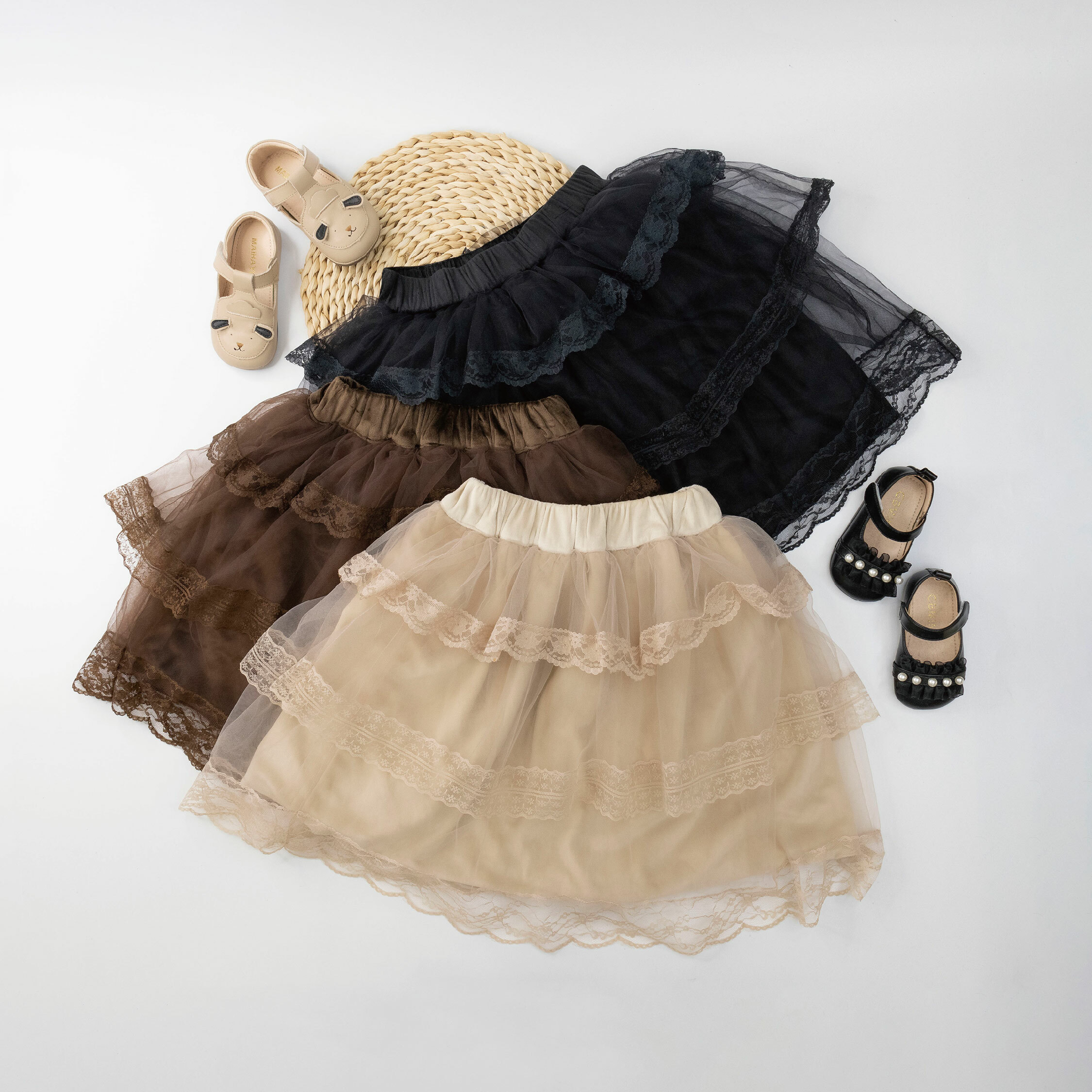 【H35700】小仙女蕾絲網紗內刷毛單裙＊三色