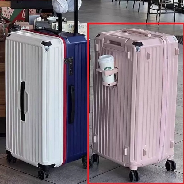 Large-capacity-24 inches-luggage boxes are durable tie box password box (pink) [zipper model+cup holder model]