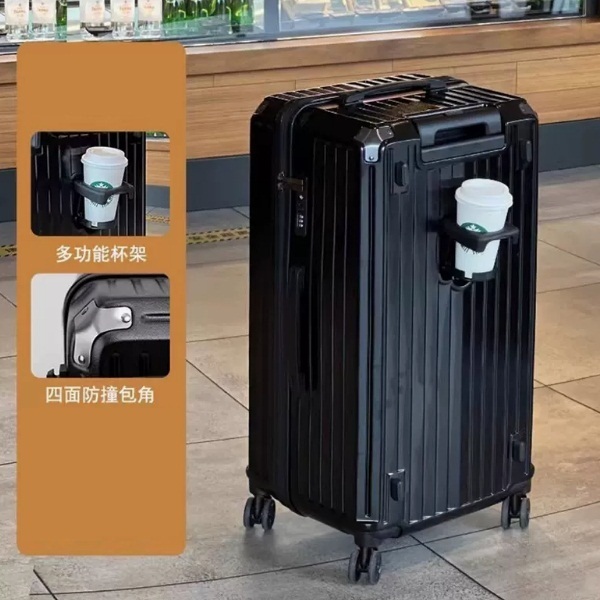 Large-capacity-26-inch-luggage tanks Real durable trolley box password box (dazzling black) [zipper model+cup holder model]