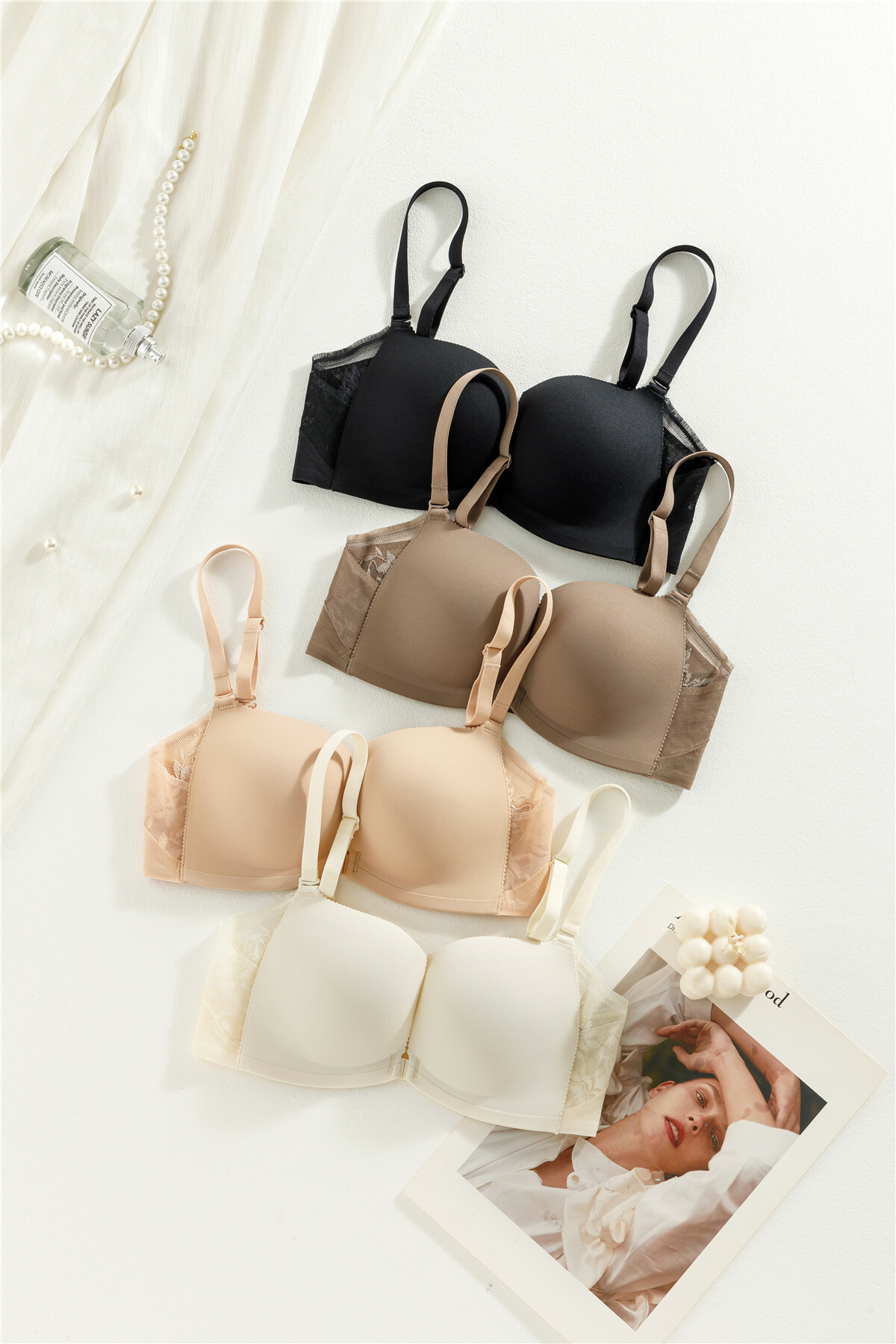 專利前扣無鋼圈內衣套裝-黑色 (4色) 內衣+內褲