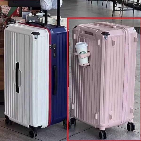 Large-capacity-28-inch-luggage boxes are durable tie box password box (pink) [zipper model+cup holder model]