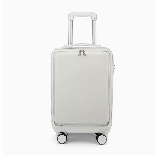 [Full open] 22-inch luggage multi-function tie box password box-grain white