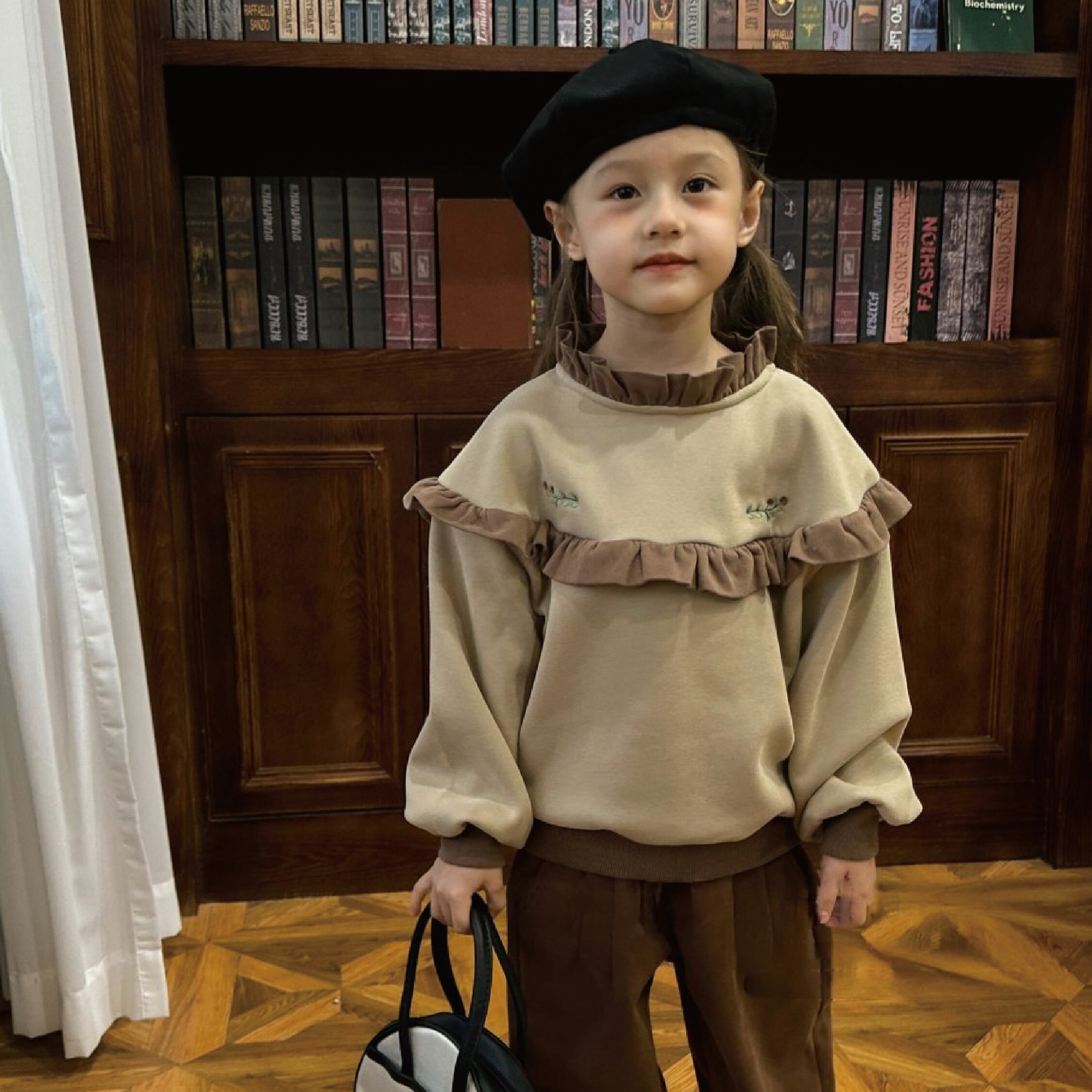 【H35745】氣質荷葉拼接內刷毛上衣＊二色