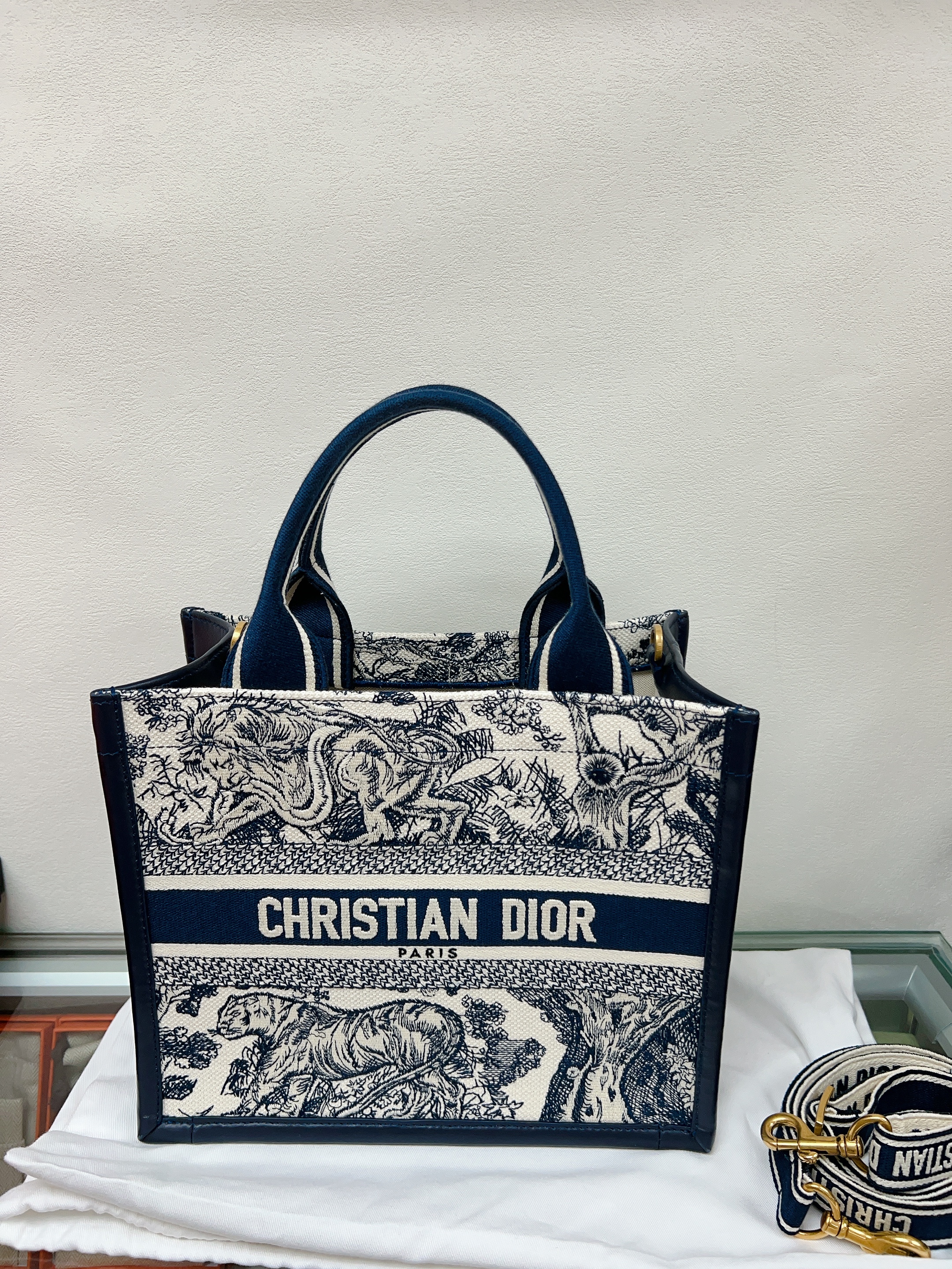 Dior book tote small (navy) with strap