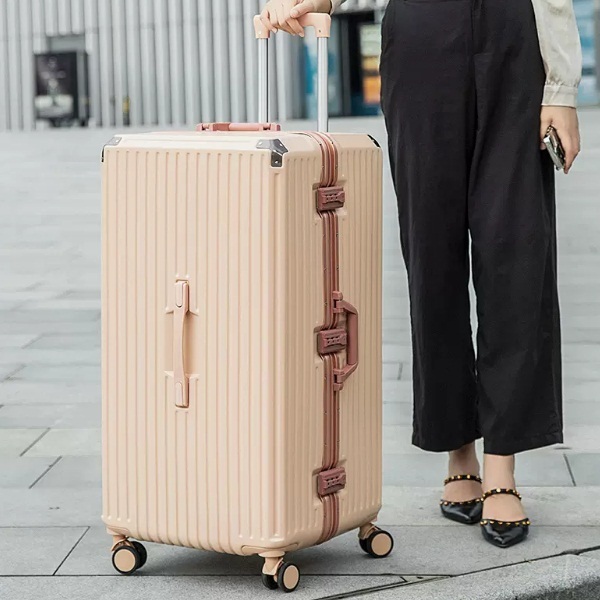 Large-capacity-28-inch-luggage boxed durable trolley box password box (pink) [aluminum frame]