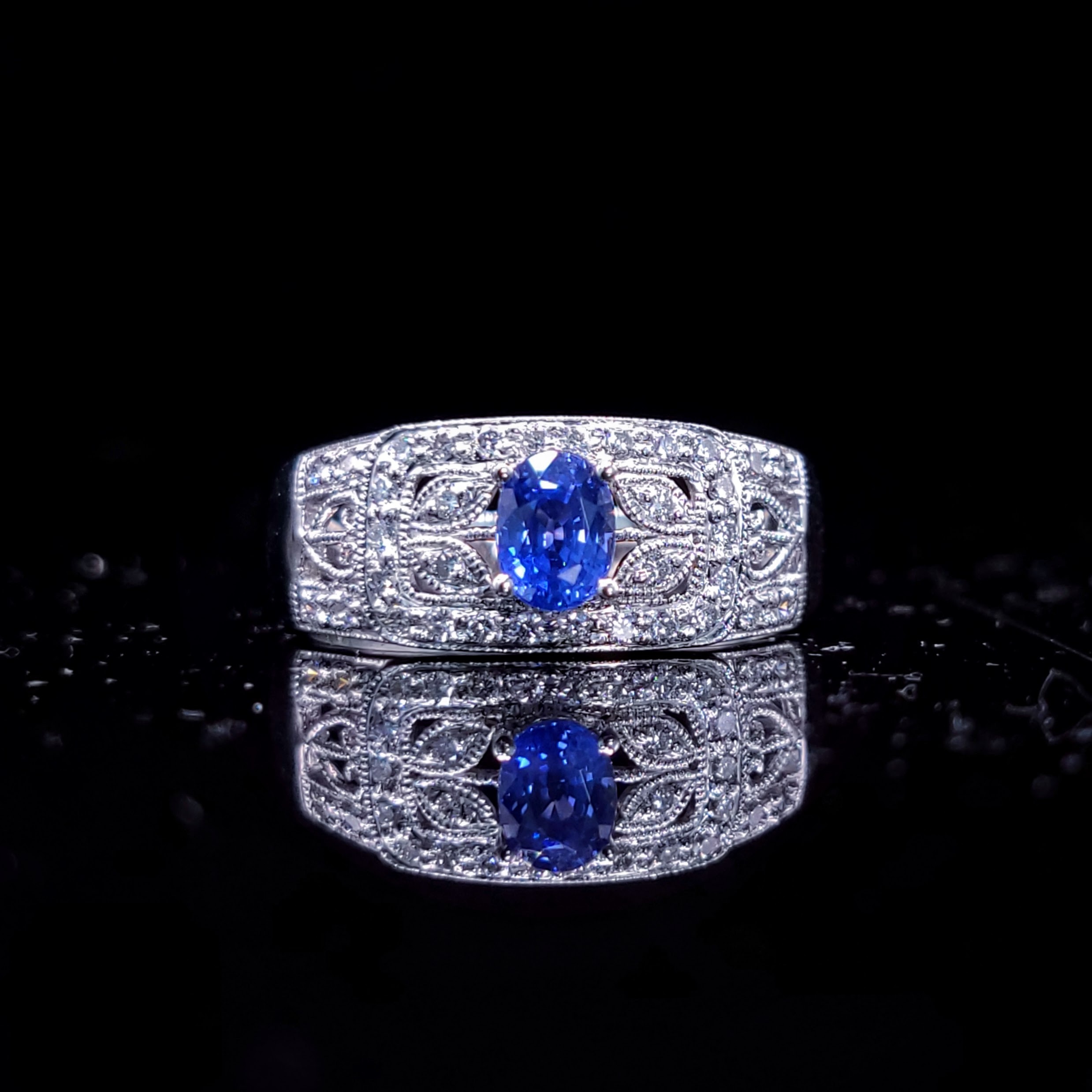 18K White Gold 0.54ct Sapphire and Diamond Ring