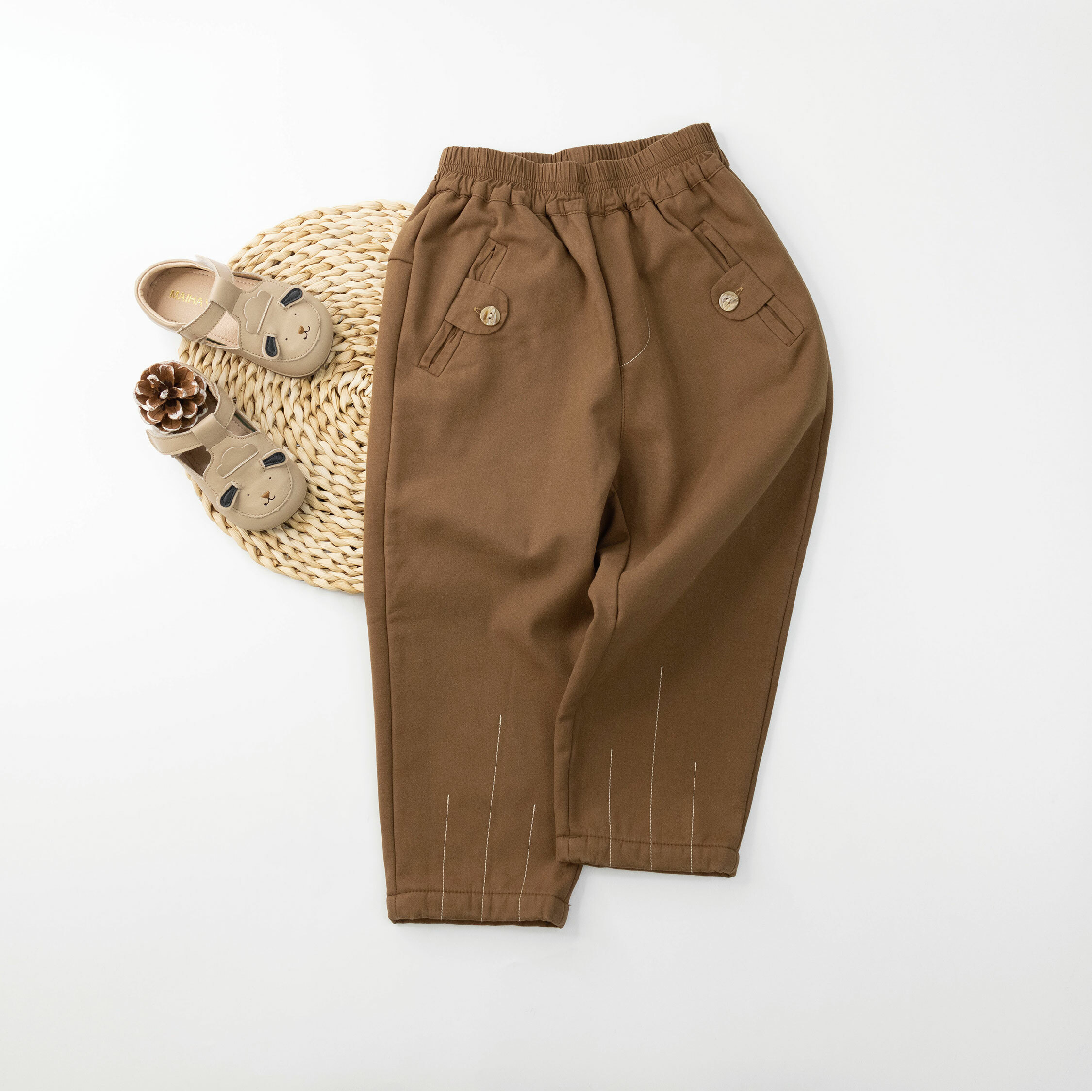 【H35690】流利線條車縫內刷毛長褲＊二色