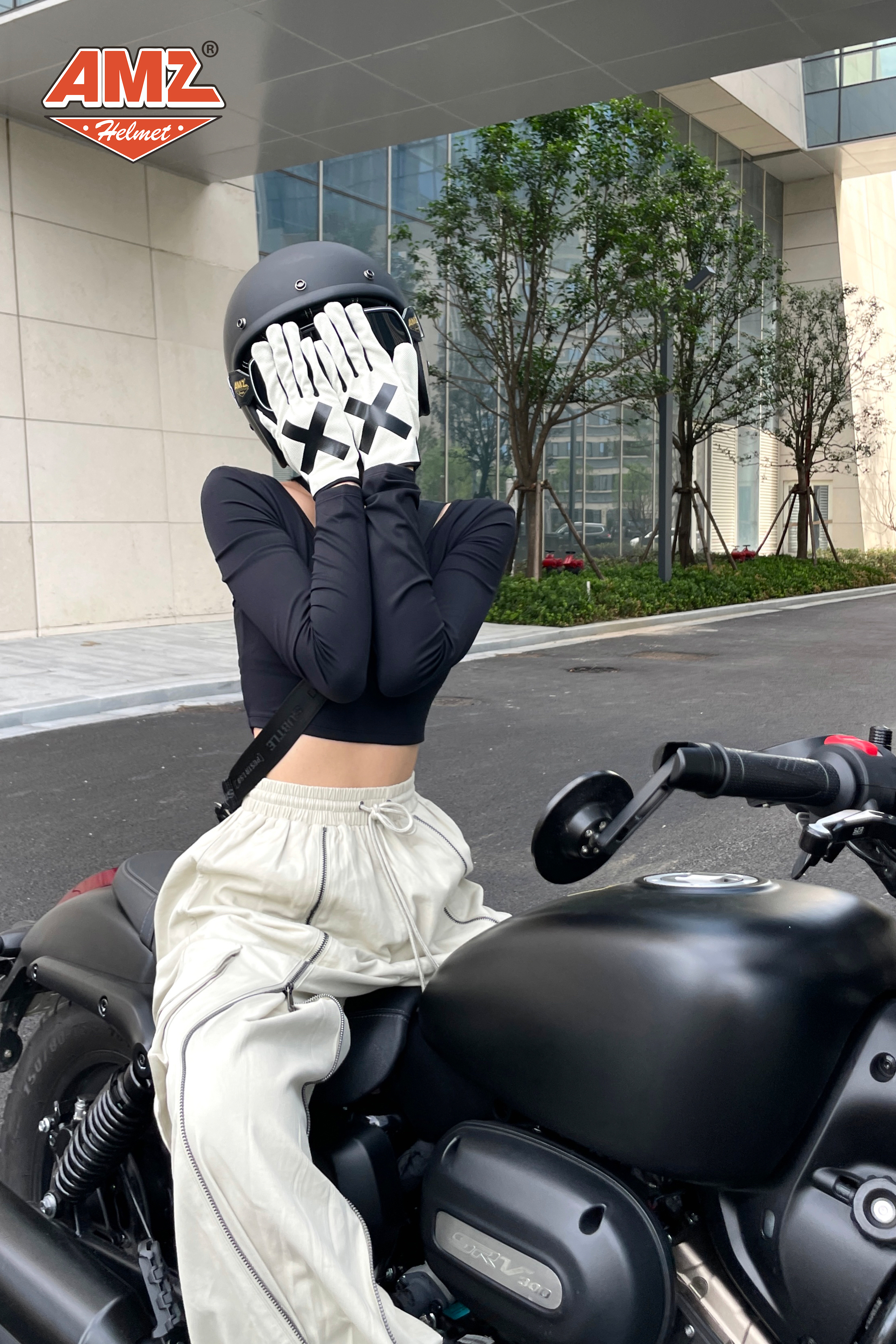 AMZ V-2 白色 X紋 布手套 復古 風格