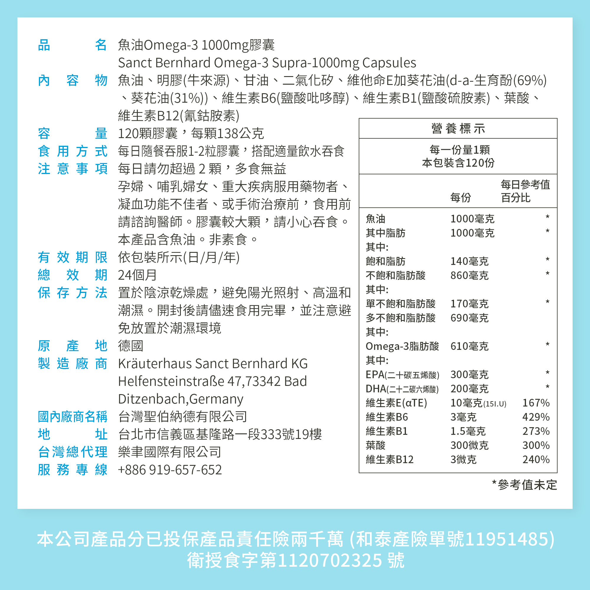 Omega-3魚油膠囊1000mg