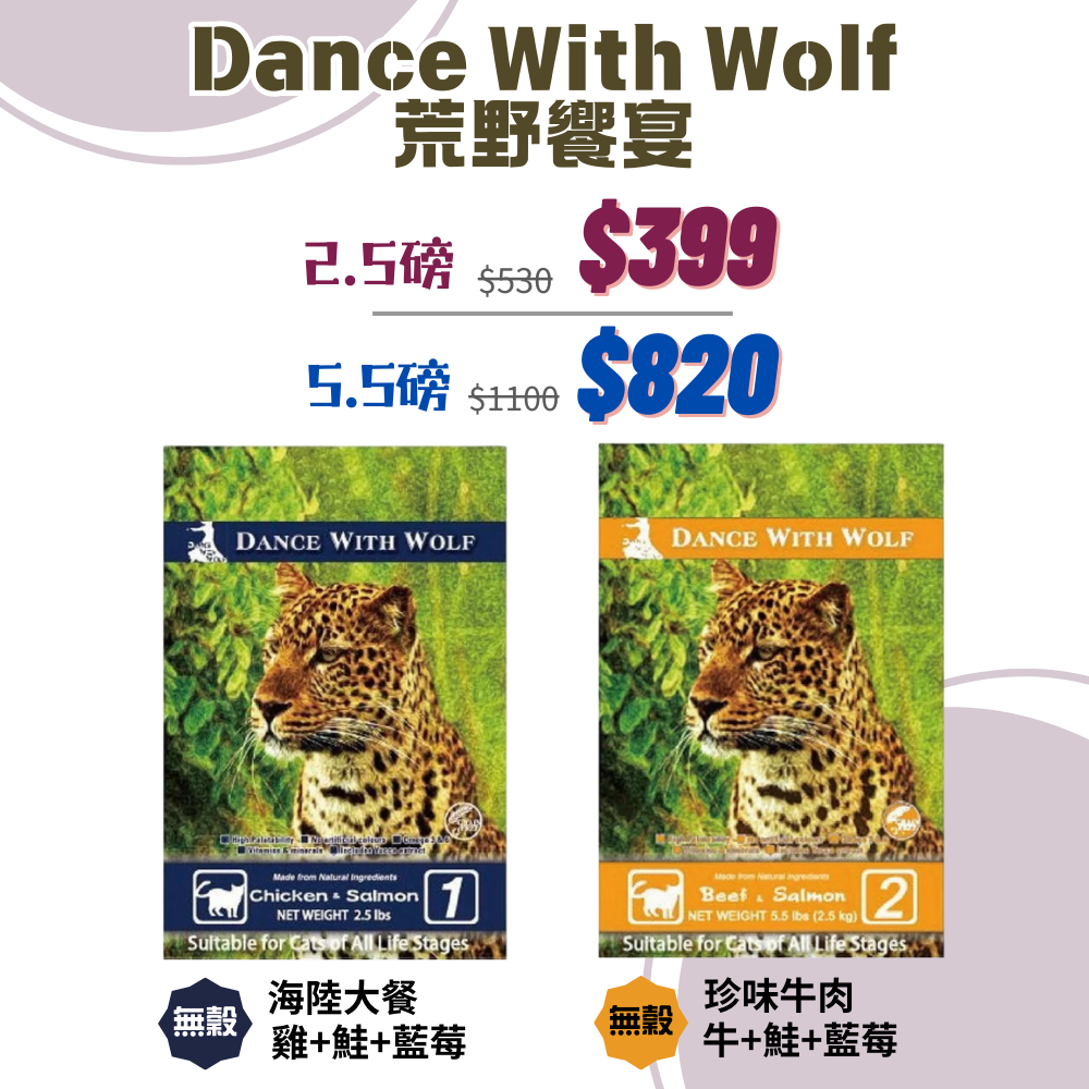 Dance With Wolf荒野饗宴|貓用無榖飼料 海陸大餐/珍味牛肉 2.5磅/5.5磅