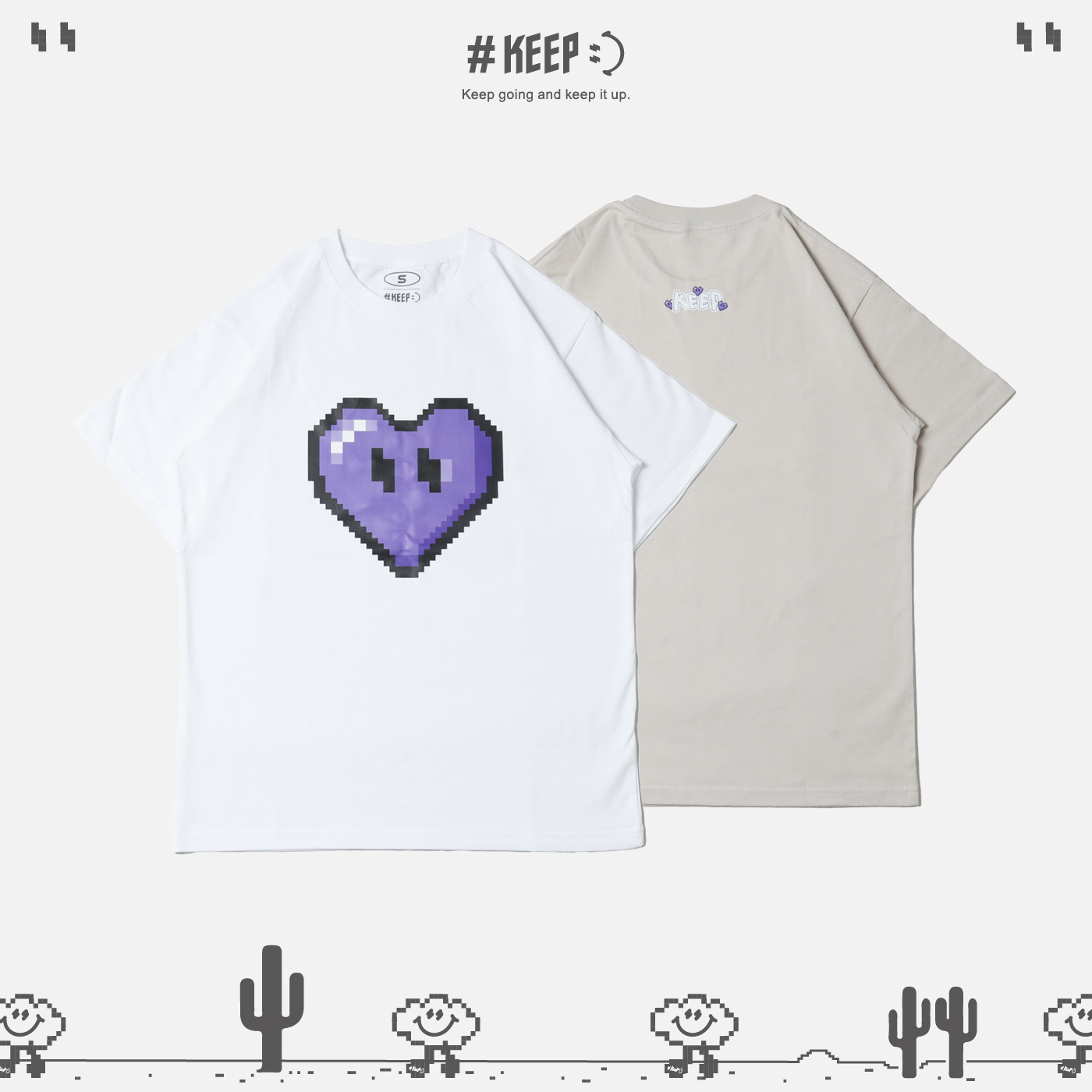 #KEEP PIXEL SEPTEMBER HEART TEE 月份限定 九月紫 像素 8-bit 寬鬆 休閒 短袖 短T【KS237】