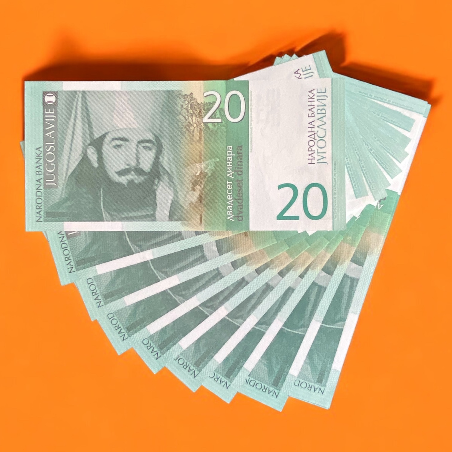 2000 Yugoslavia 20 Dinars 10 notes (UNC condition) AA Partial Consecutive Numbers