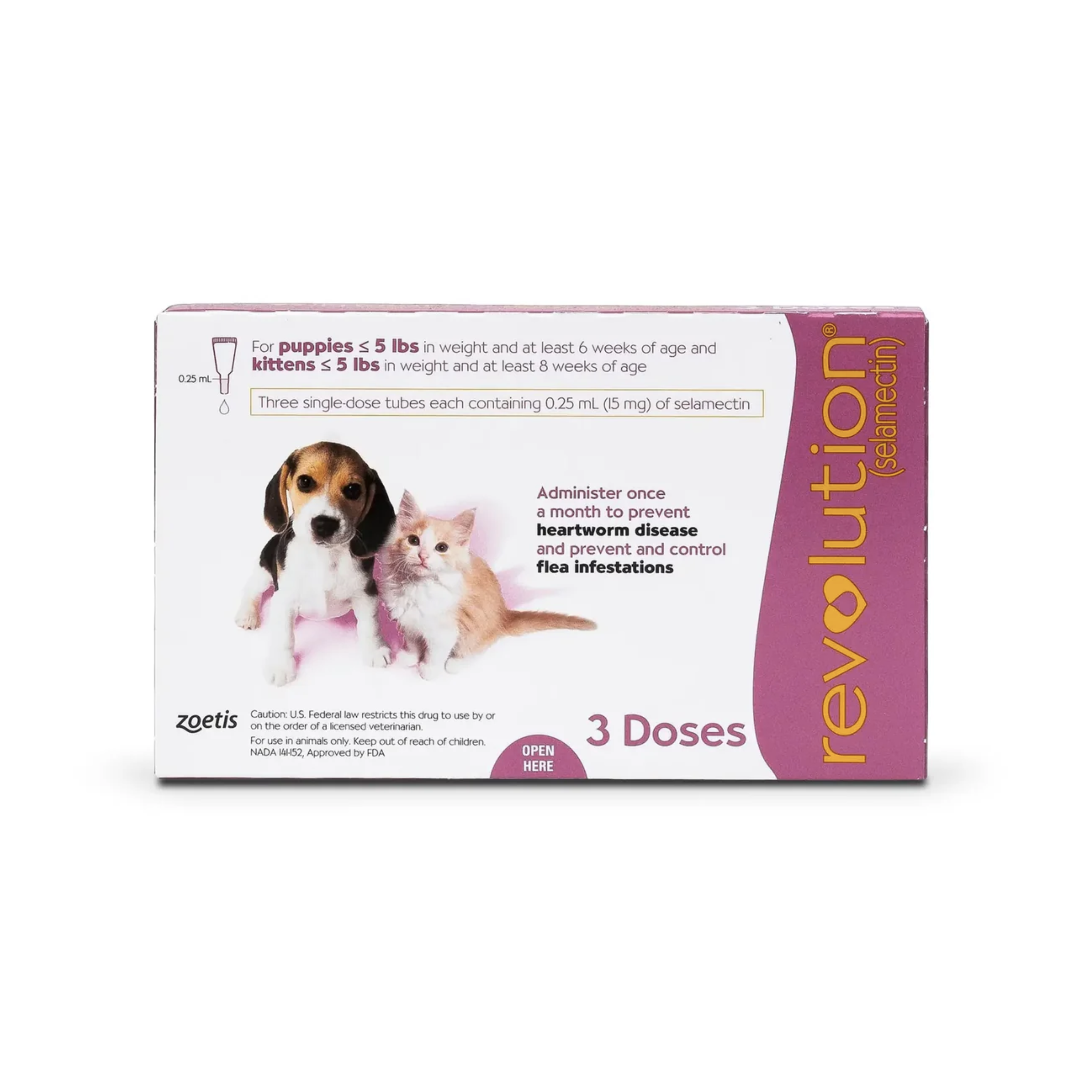 Revolution - 預防跳蚤、心絲蟲病、蛔蟲、鉤蟲、耳蟎 -幼貓/幼狗 (粉紅盒) 3支裝