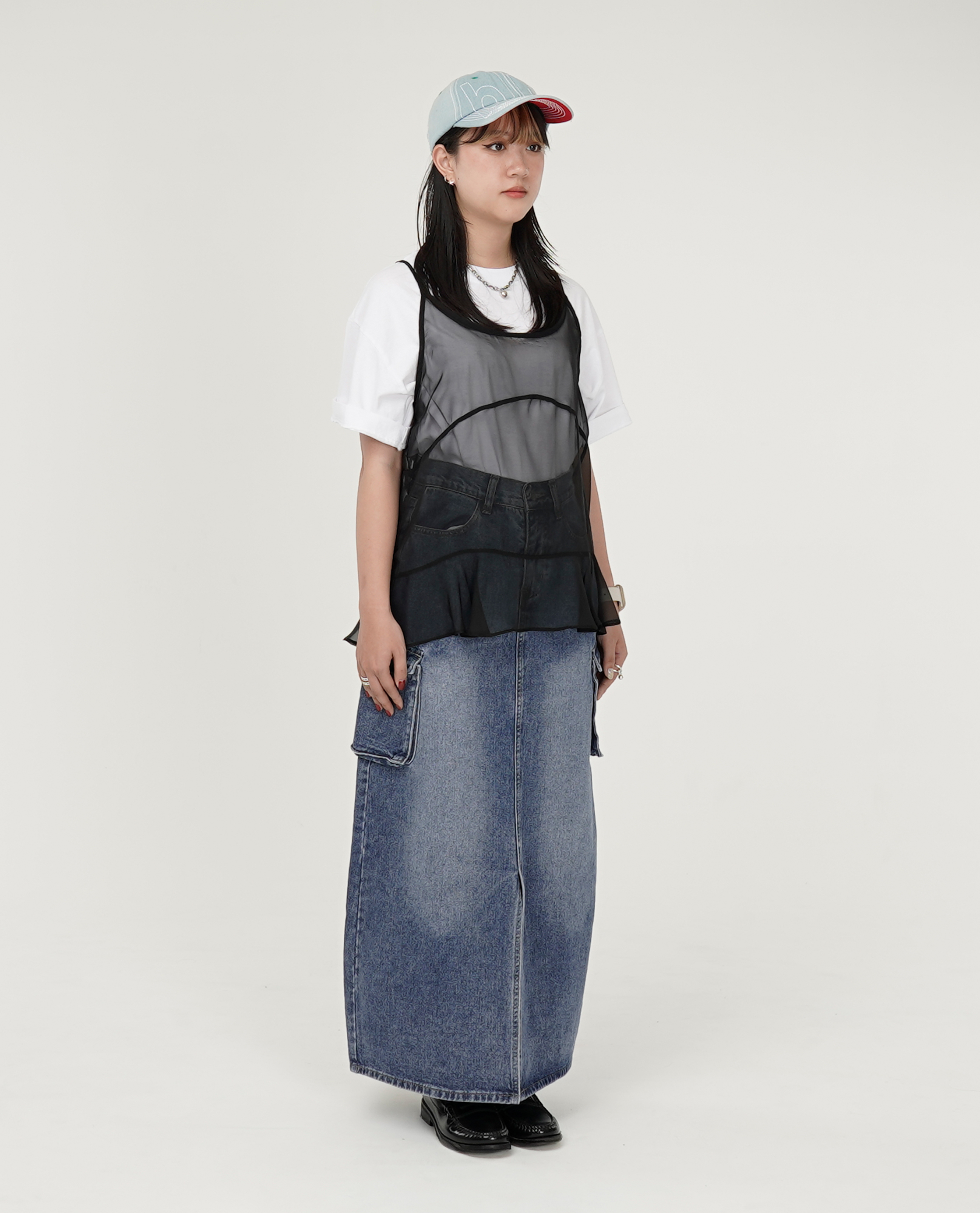 開衩工作口袋牛仔長裙