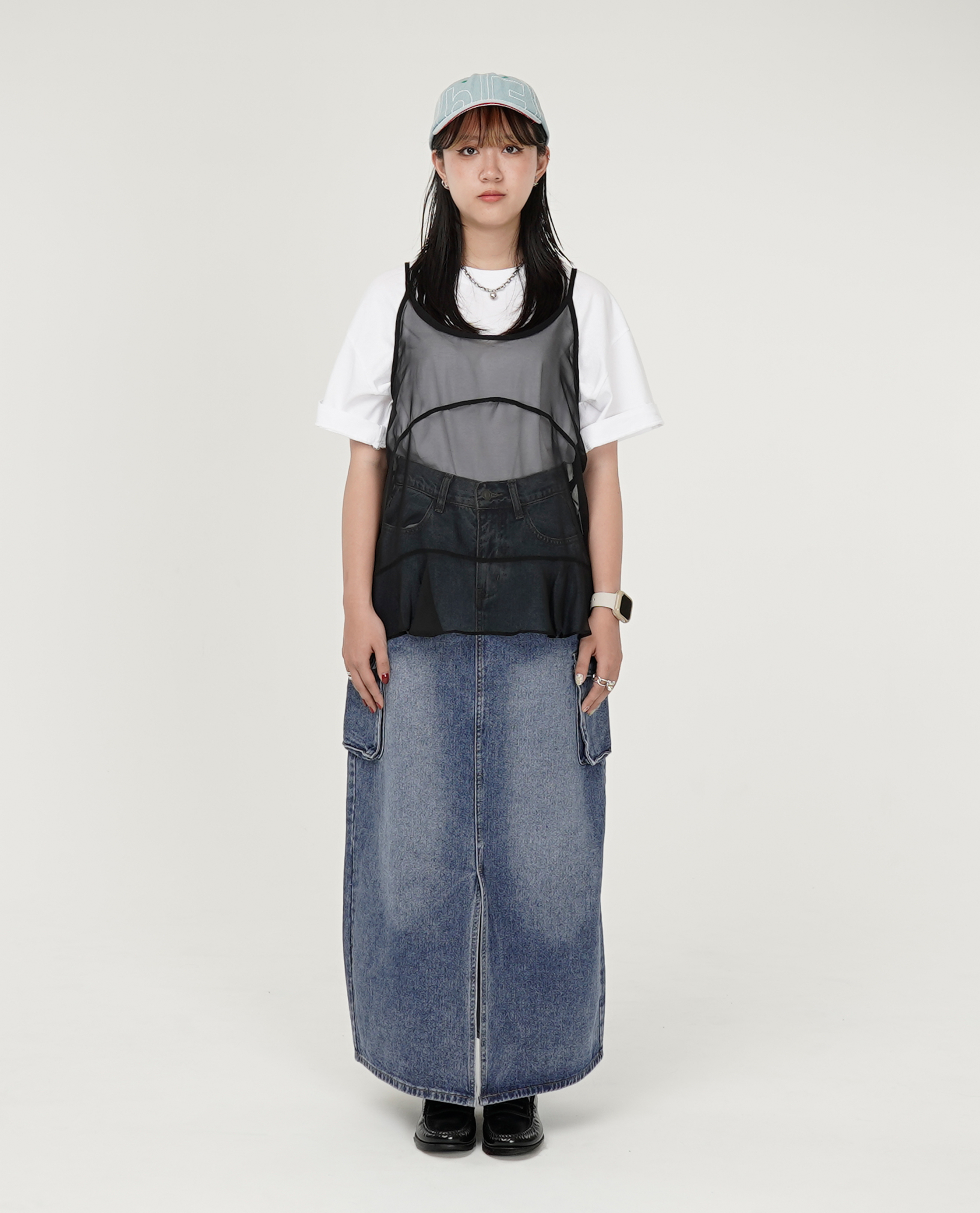 開衩工作口袋牛仔長裙