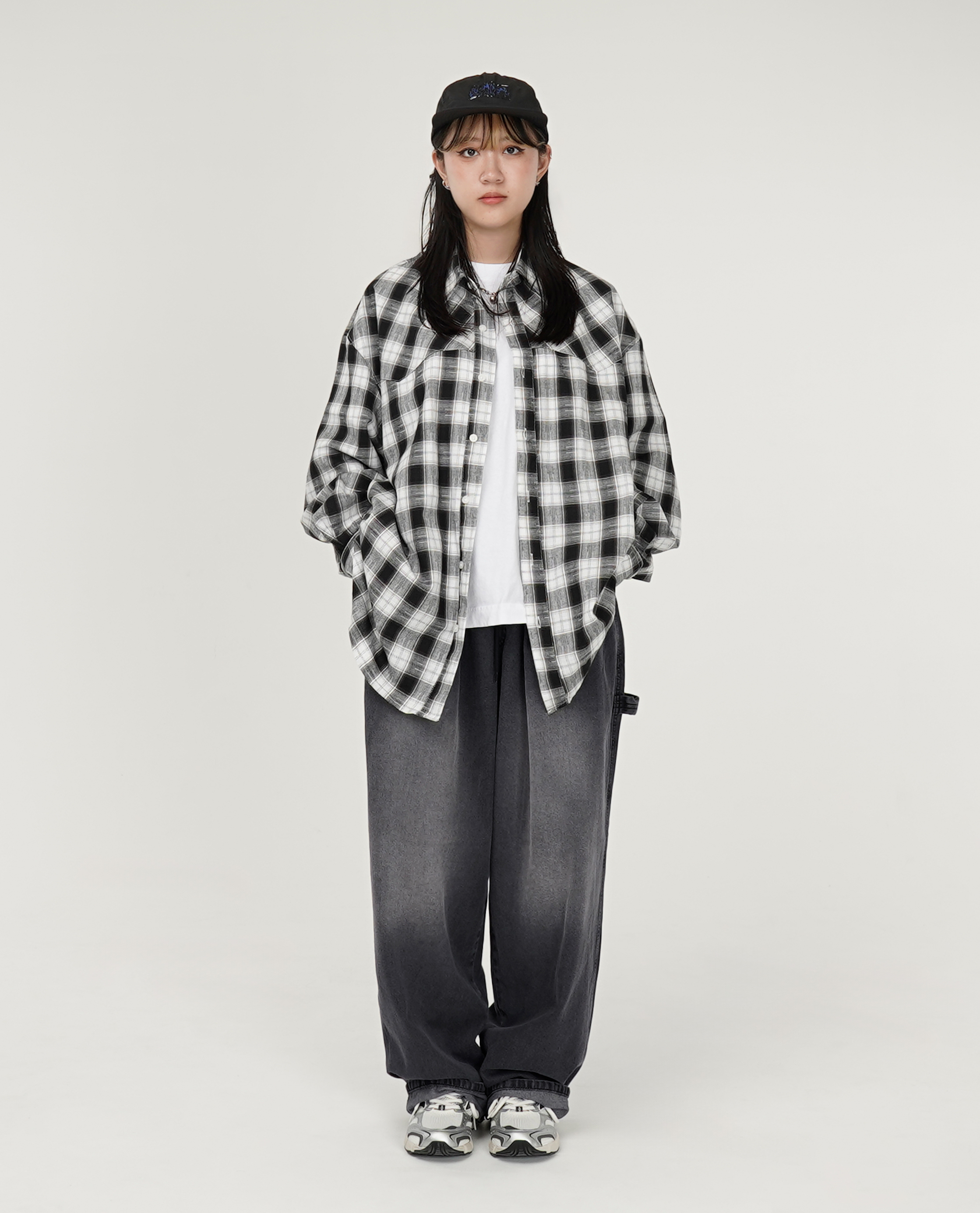 鬆緊綁繩前摺刷色畫家牛仔