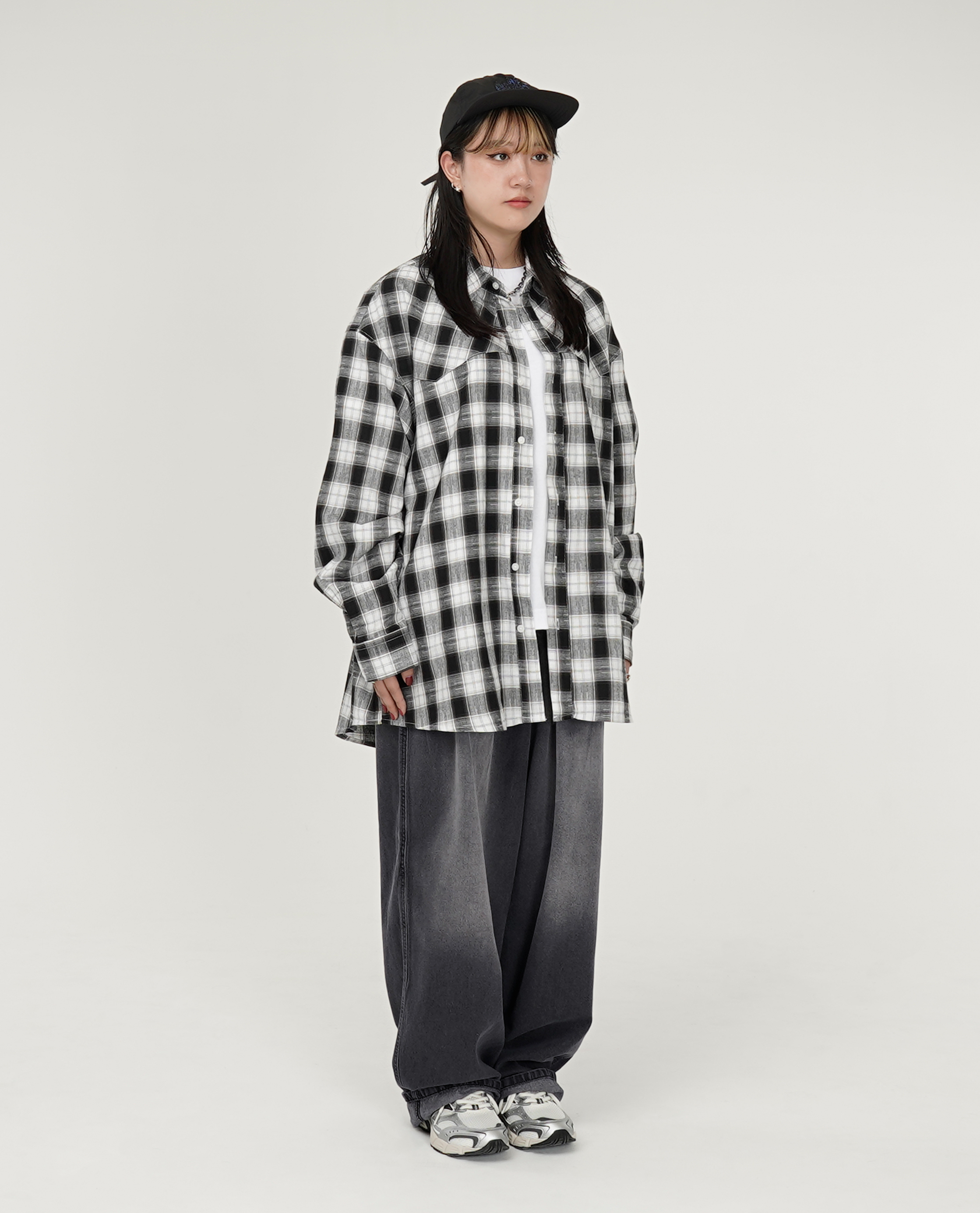 鬆緊綁繩前摺刷色畫家牛仔