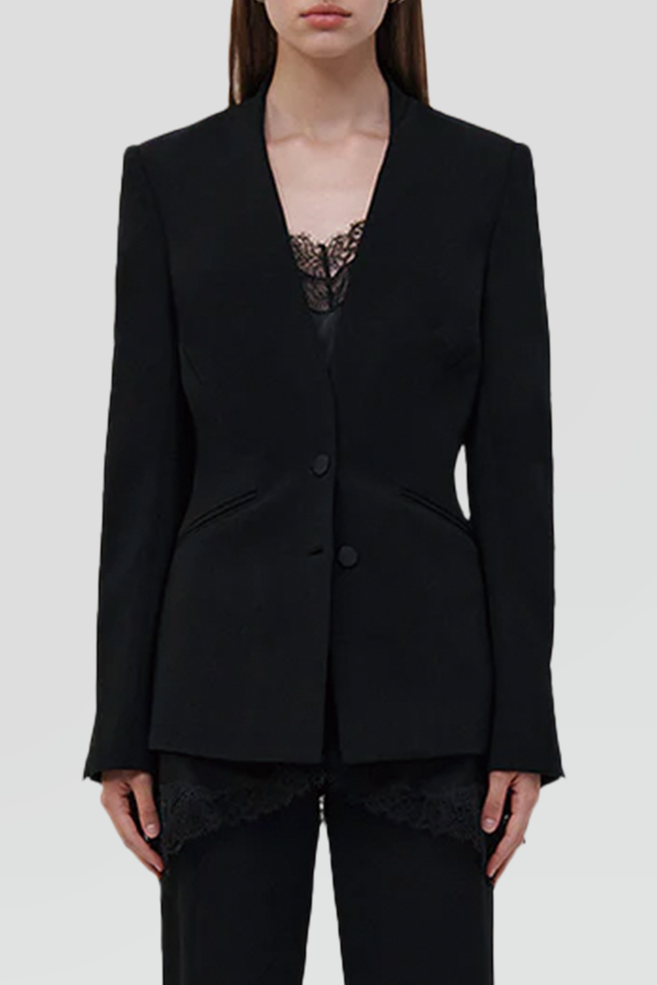 SIMKHAI｜ALLIE 蕾絲飾邊無領西裝外套