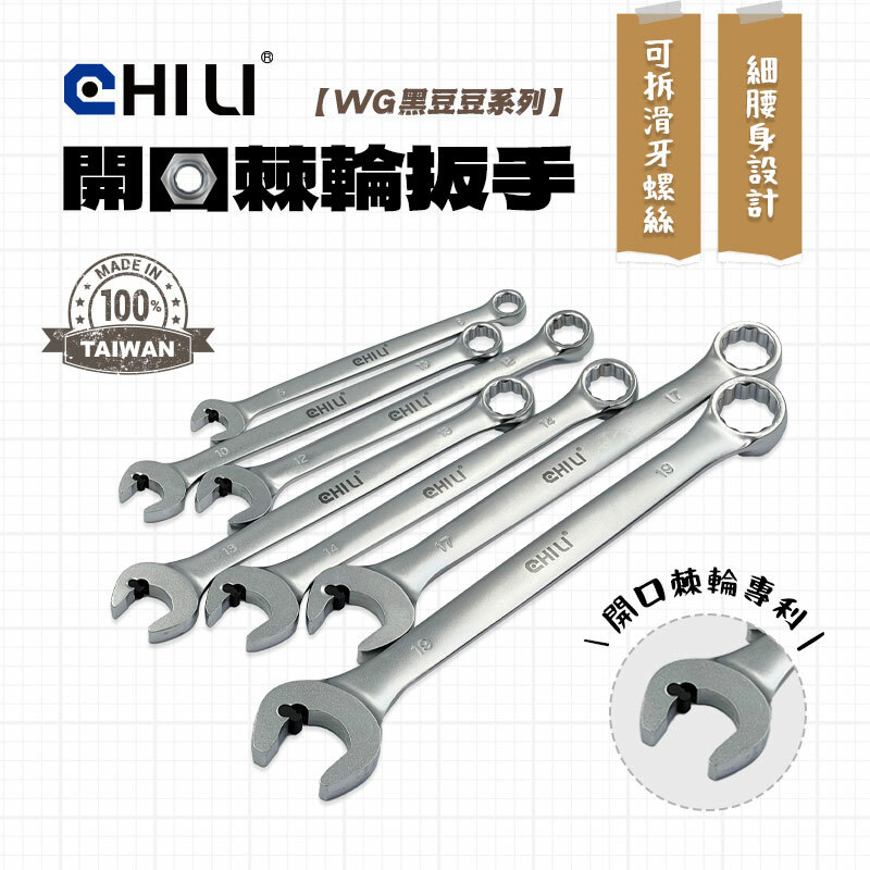 CHILI｜開口防滑牙棘輪扳手（WG黑豆豆系列）