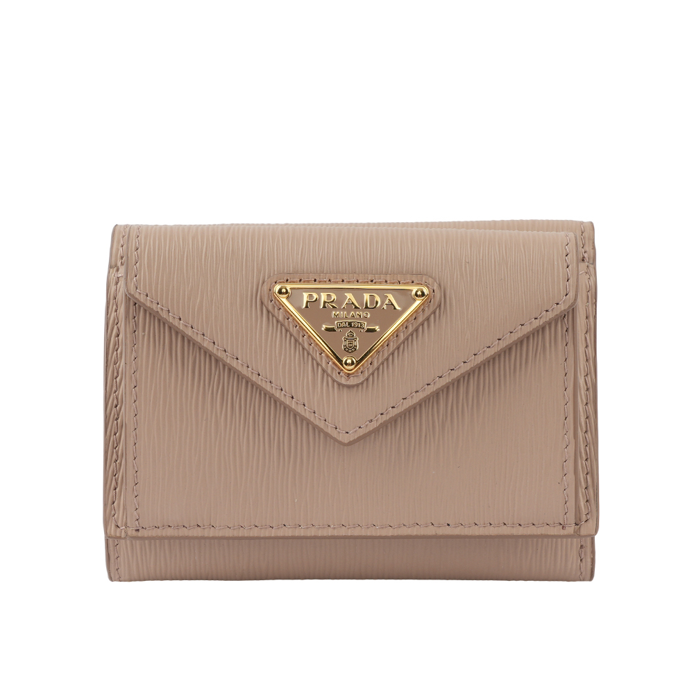 【PRADA】三角牌Logo水波紋信封造型迷你三折短夾(藕粉色) 1MH021 2DDU F0236