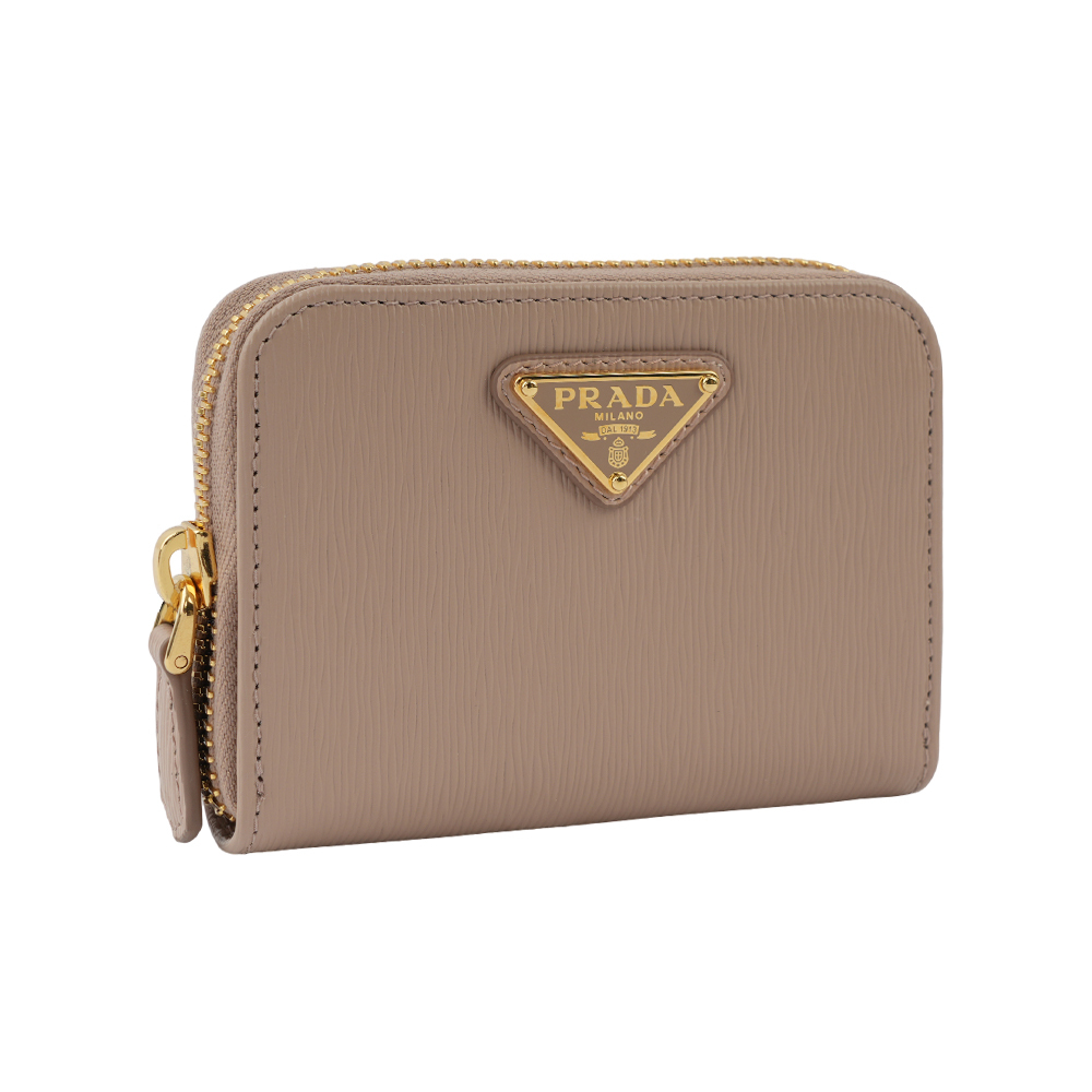 【Prada】三角牌Logo 水波紋皮革零錢包