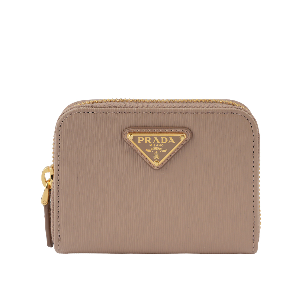 【Prada】三角牌Logo 水波紋皮革零錢包