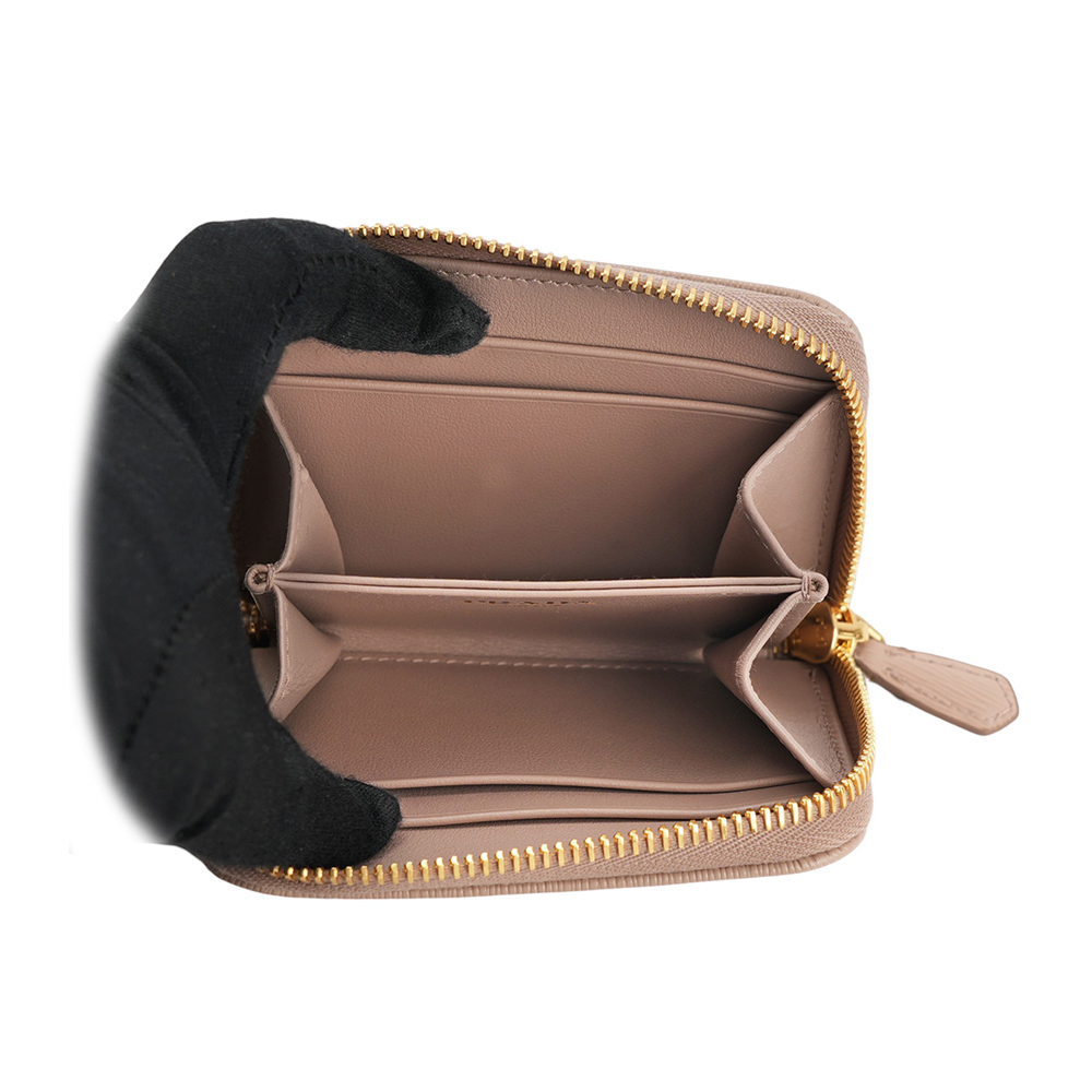 【PRADA】三角牌Logo 水波紋皮革零錢包(藕粉色) 1MM268 2DDU F0236