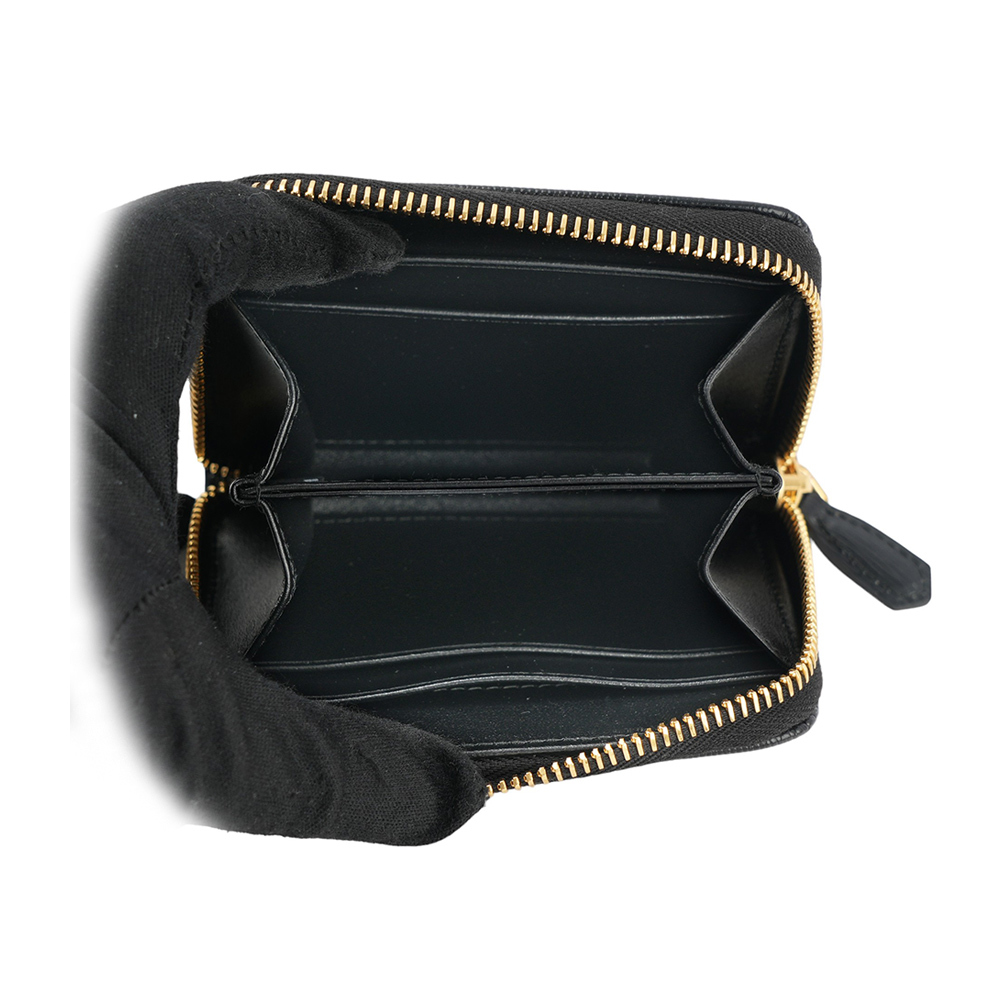 【PRADA】三角牌Logo 水波紋皮革零錢包(黑色) 1MM268 2DDU F0002