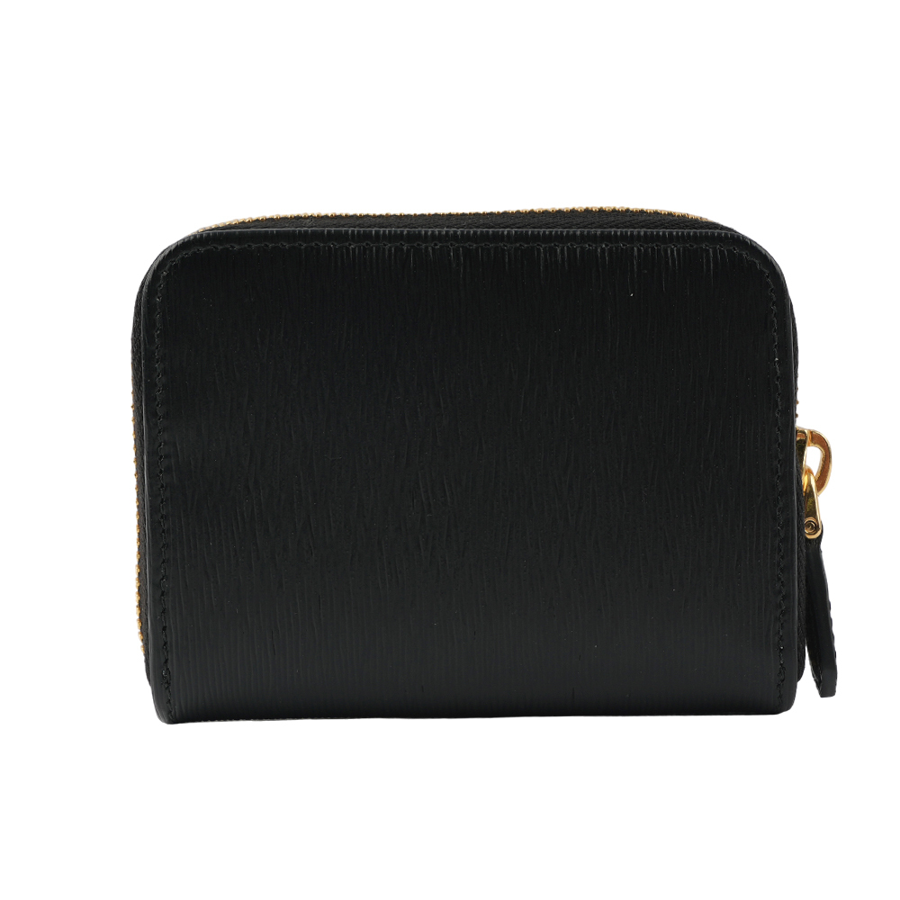 【PRADA】三角牌Logo 水波紋皮革零錢包(黑色) 1MM268 2DDU F0002