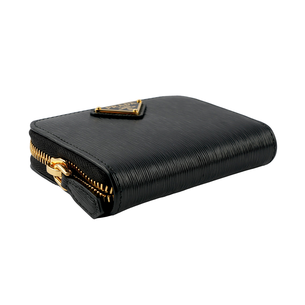 【PRADA】三角牌Logo 水波紋皮革零錢包(黑色) 1MM268 2DDU F0002