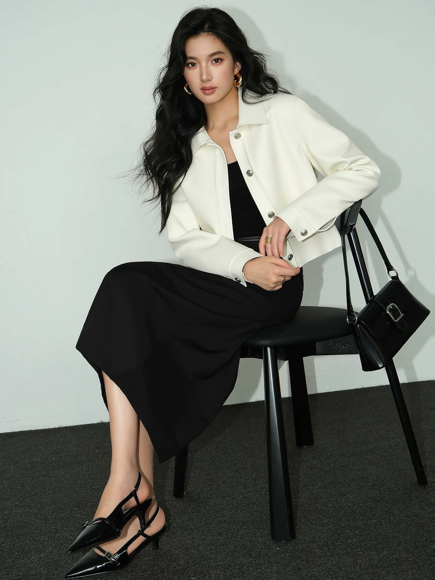 經典黑顯瘦感西裝鉛筆裙長裙S-L (Elegant & Love)