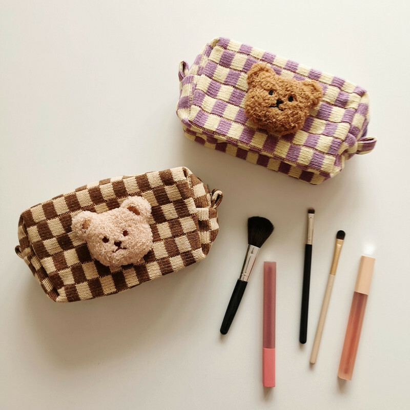 《4697》韓國小熊毛線針織化妝包