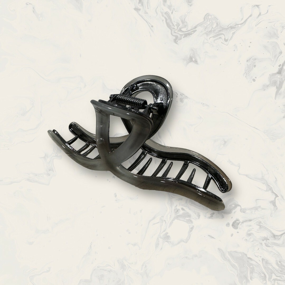 韓國直送髮飾 灰白暈染波浪打圈金屬醋酸版手工鯊魚夾