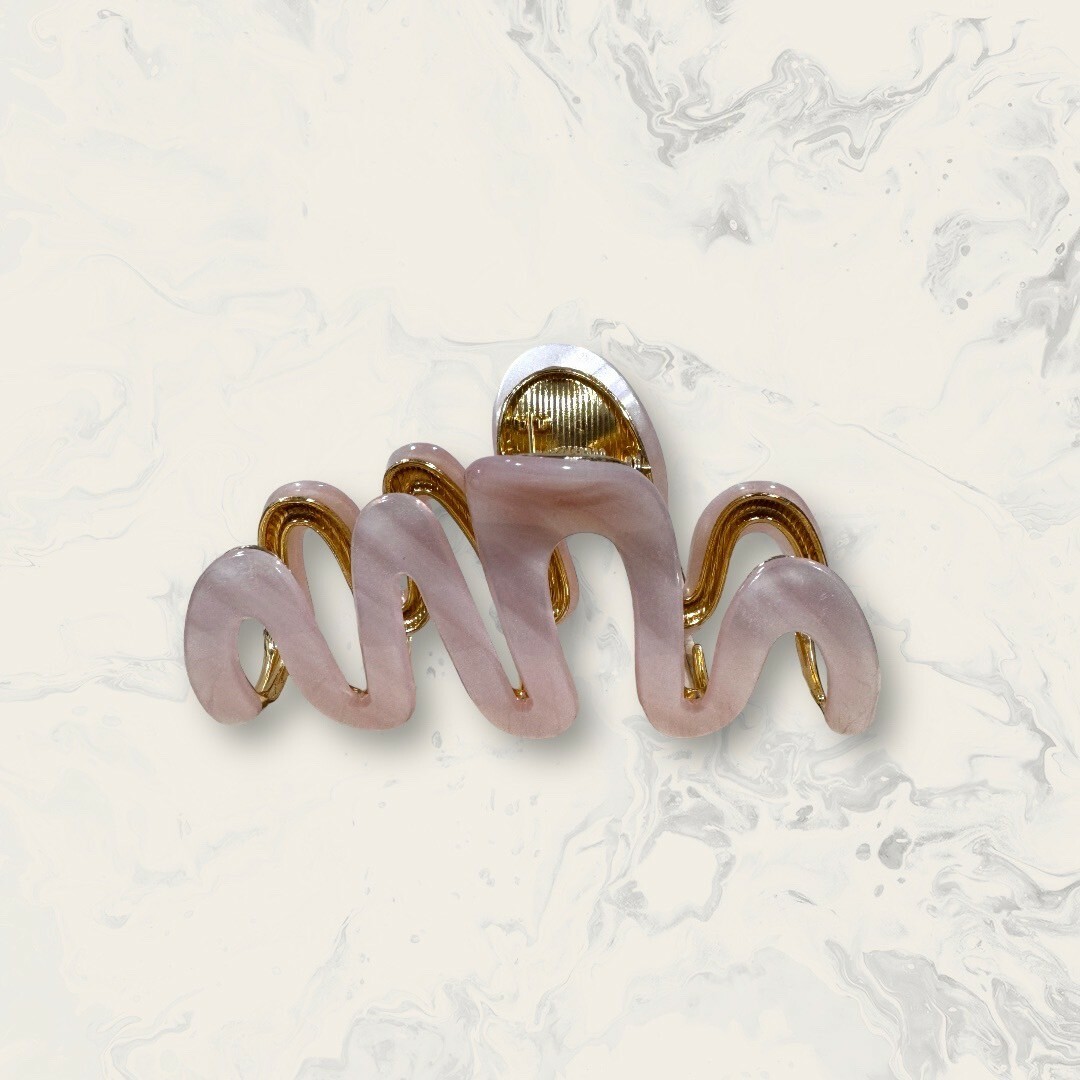 韓國直送髮飾 粉白暈染波浪曲線金屬手工鯊魚夾