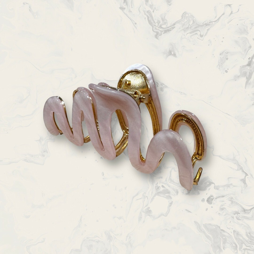 韓國直送髮飾 粉白暈染波浪曲線金屬手工鯊魚夾