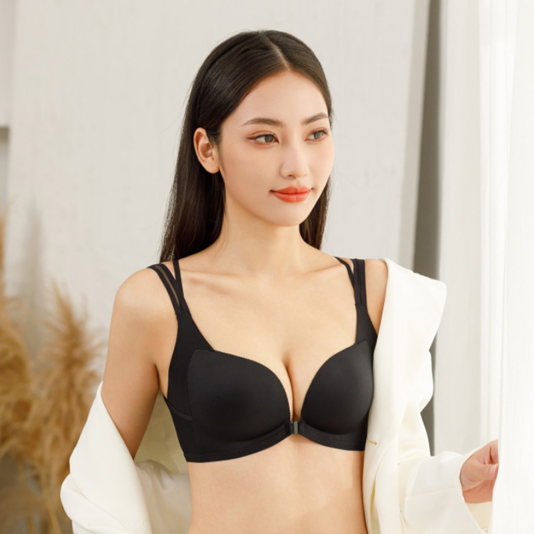 前扣式性感美背無鋼圈內衣套裝-棗紅 (5色) 內衣+內褲