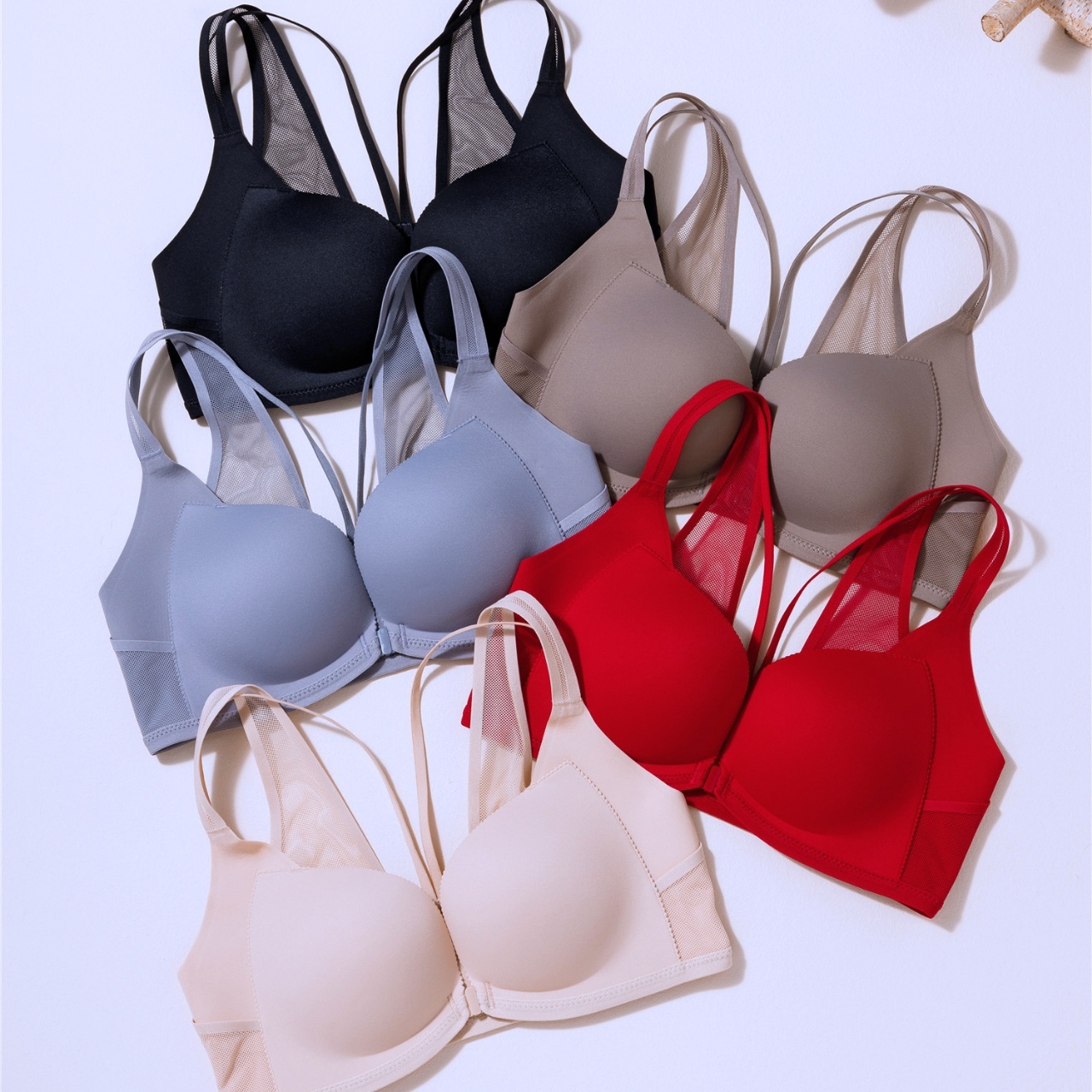 前扣式性感美背無鋼圈內衣套裝-淺灰色 (5色) 內衣+內褲