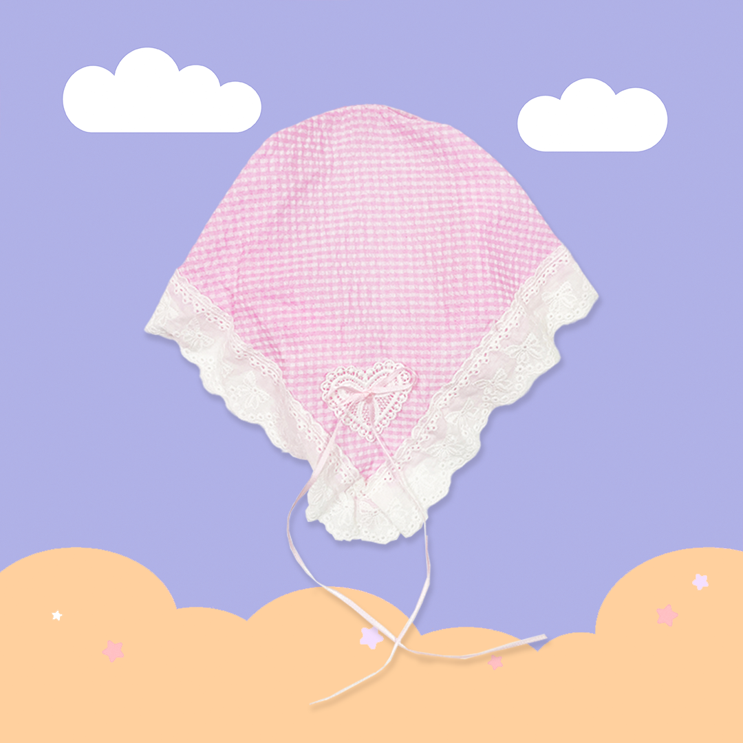 こ♡こ 愛心蕾絲蝴蝶結少女格紋頭巾髮窟