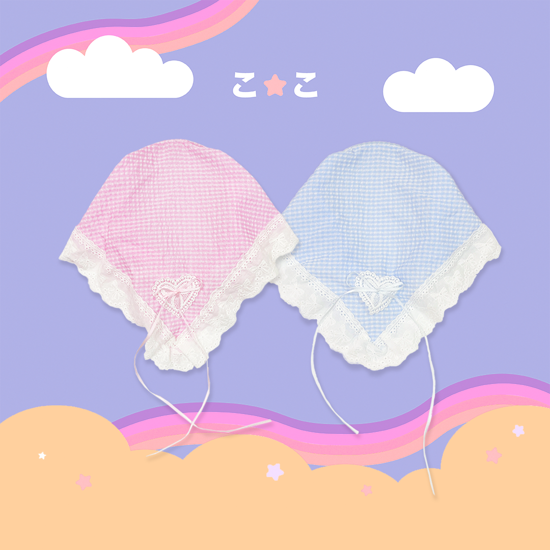 こ♡こ 愛心蕾絲蝴蝶結少女格紋頭巾髮窟