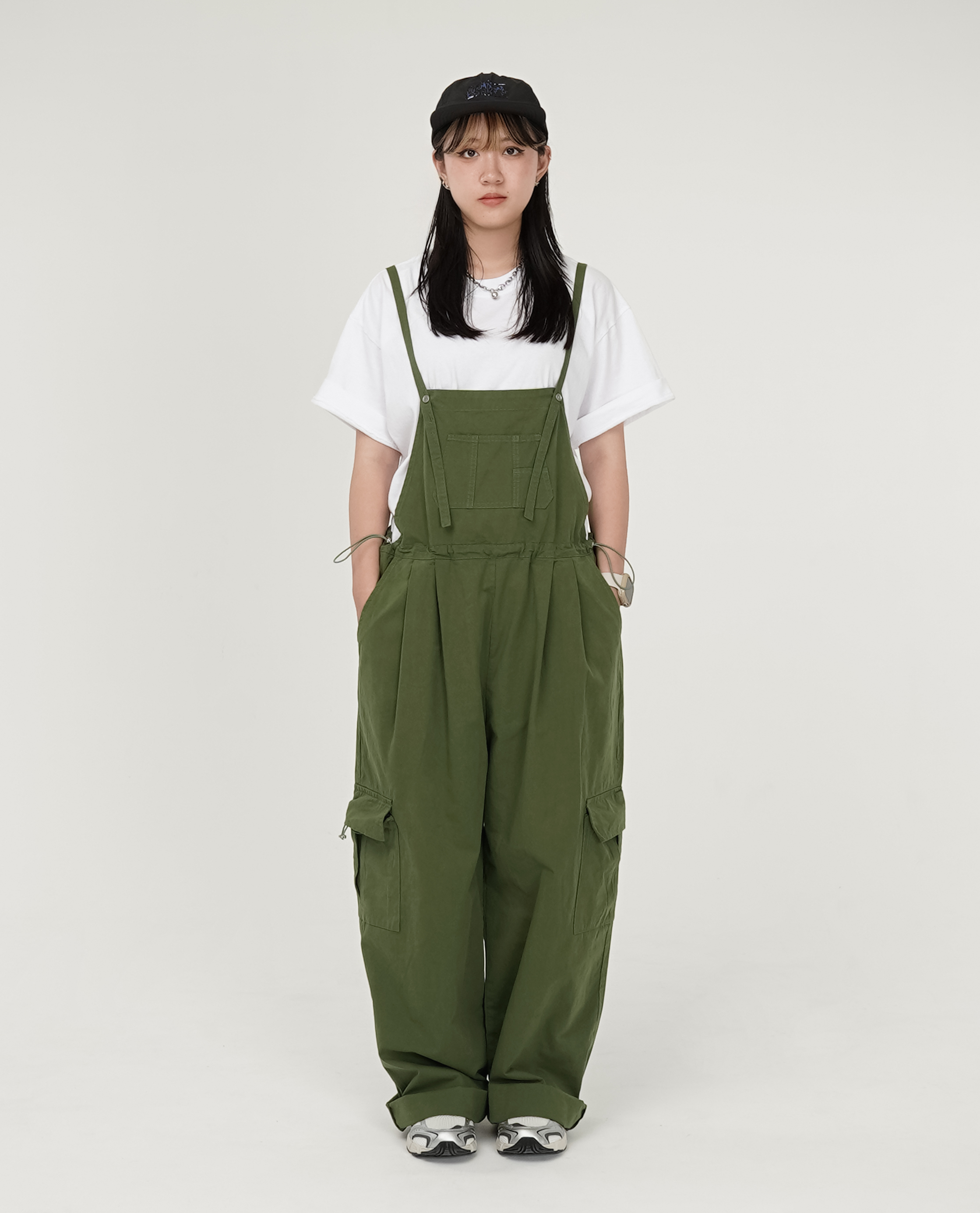 細肩滑料吊帶工作褲