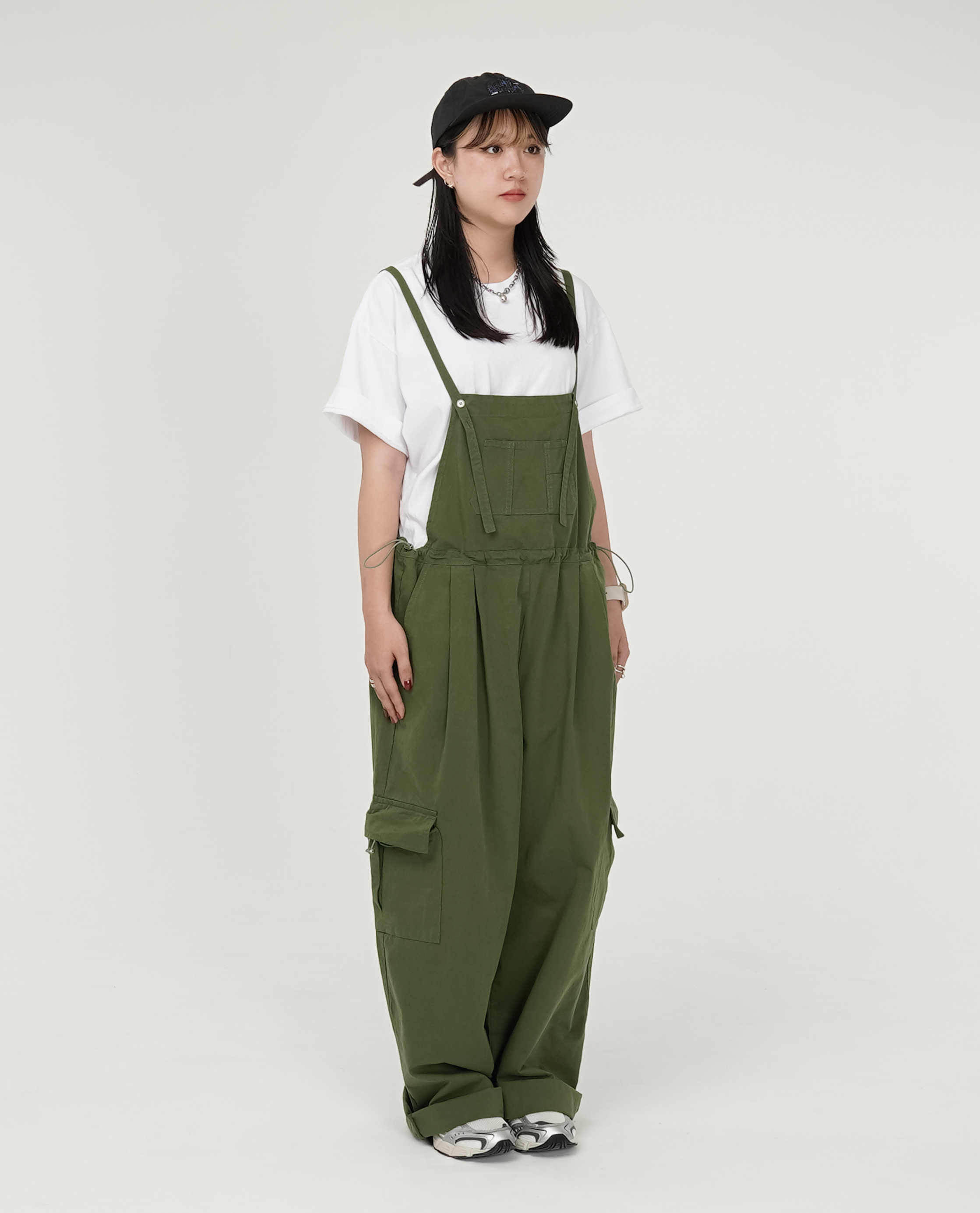 細肩滑料吊帶工作褲