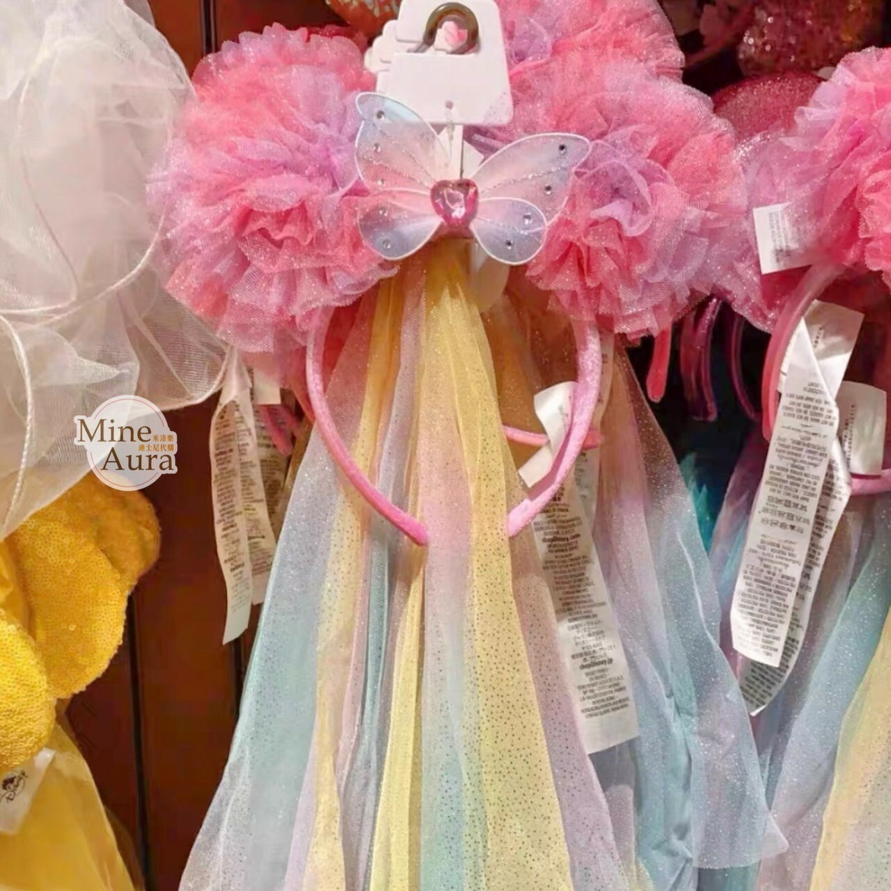 米奇 Mickey 立體耳朵造型 蝴蝶 漸層頭紗 髮圈 髮箍 婚紗款 -上海迪士尼樂園